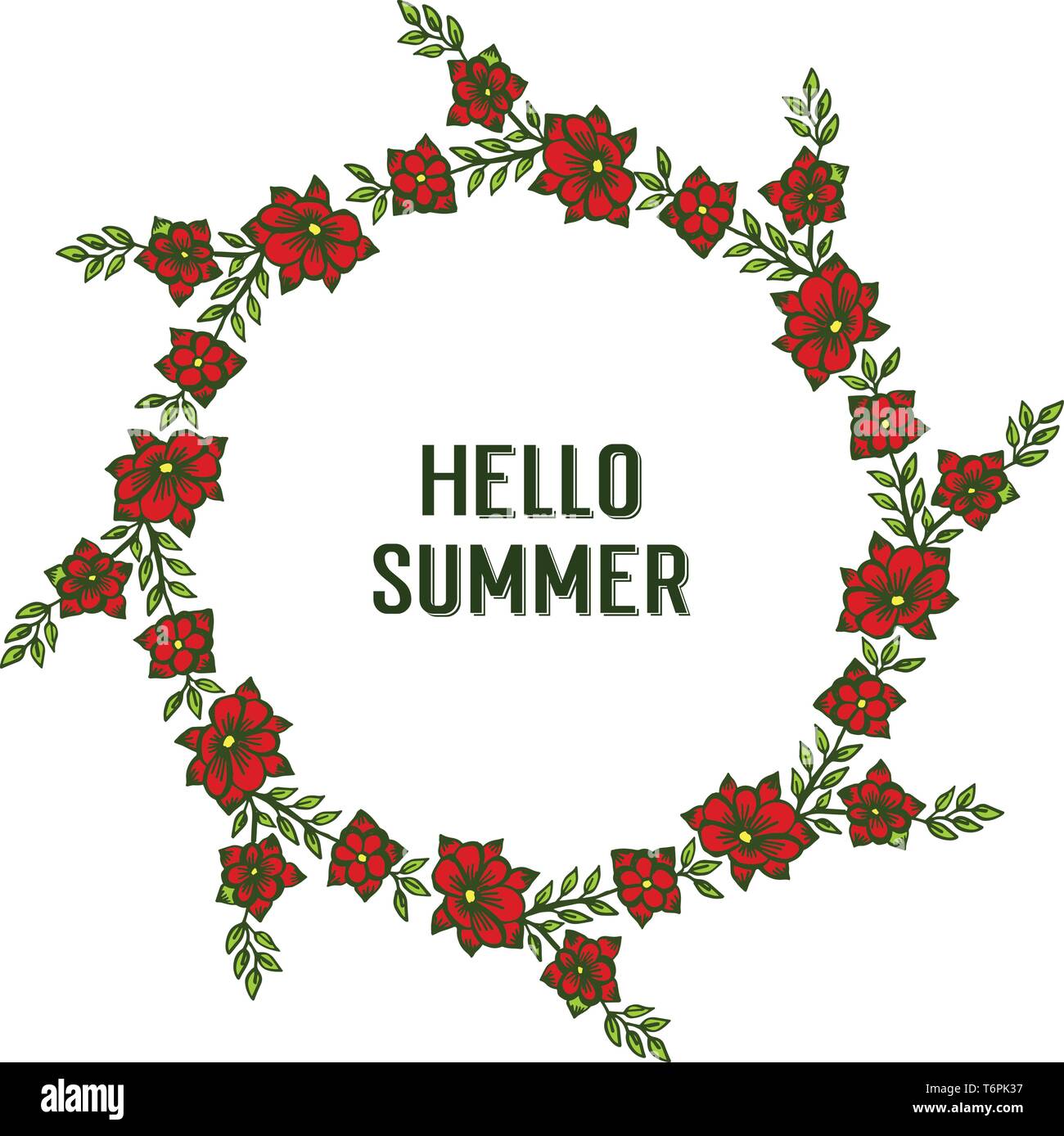 Vector illustration decor red wreath frame with invitation card hello ...