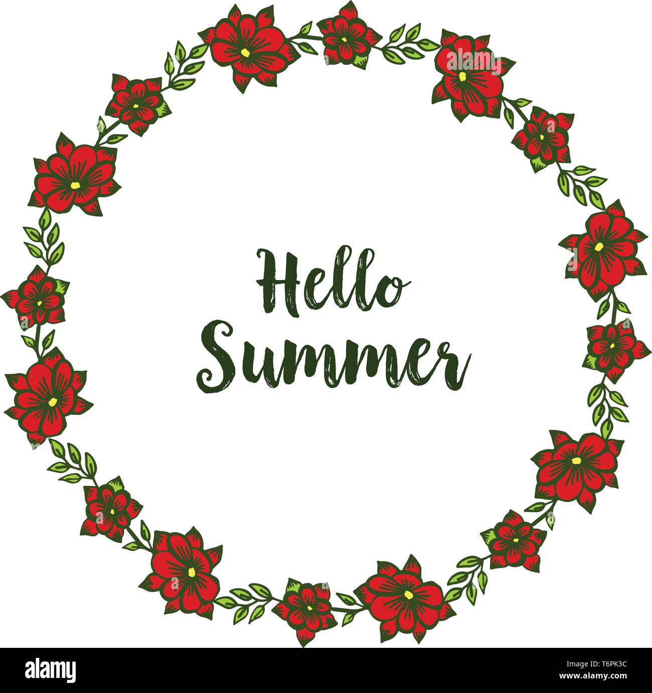 Vector illustration decor red wreath frame with invitation card hello ...