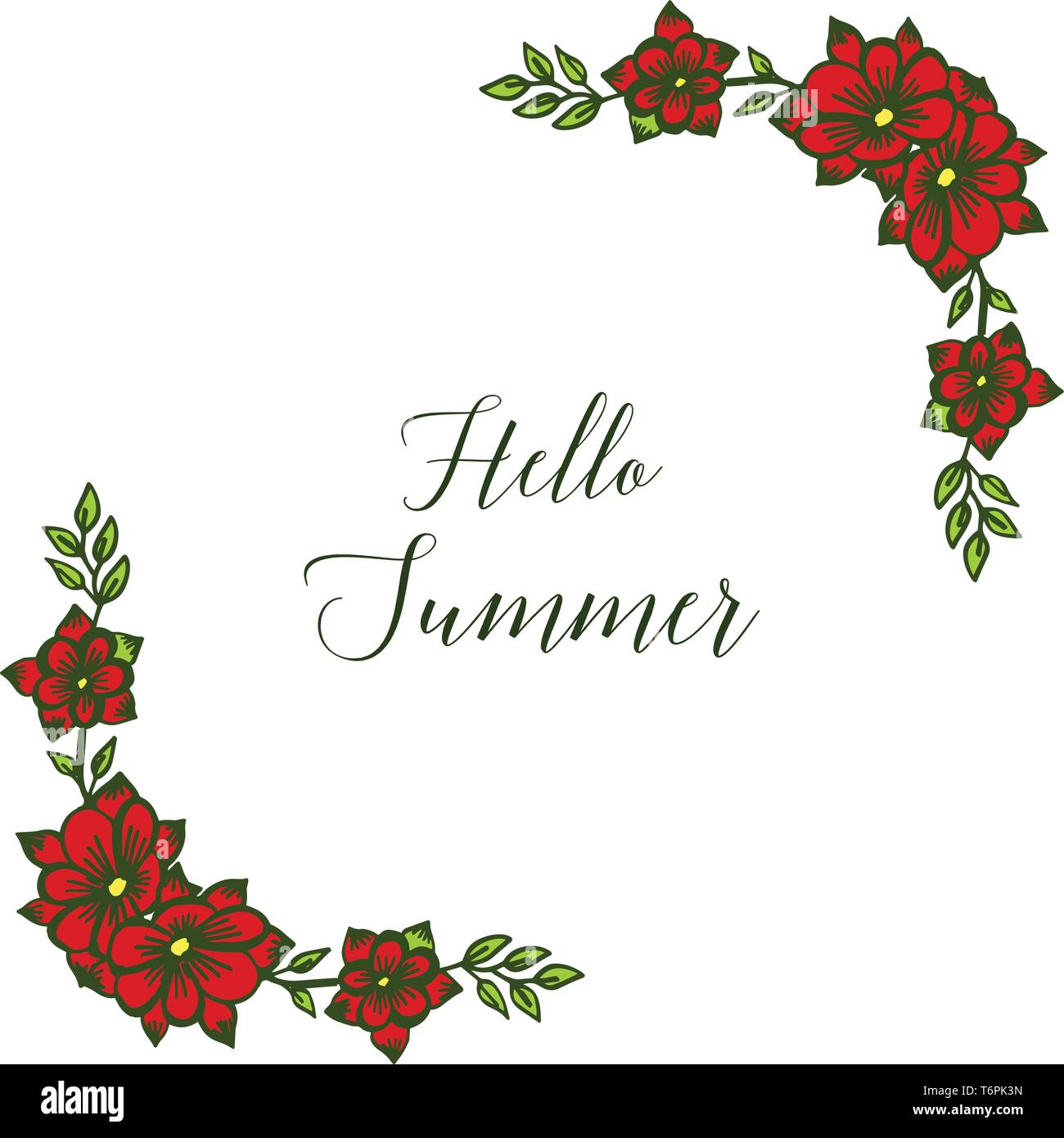 Vector illustration decor red wreath frame with invitation card hello ...