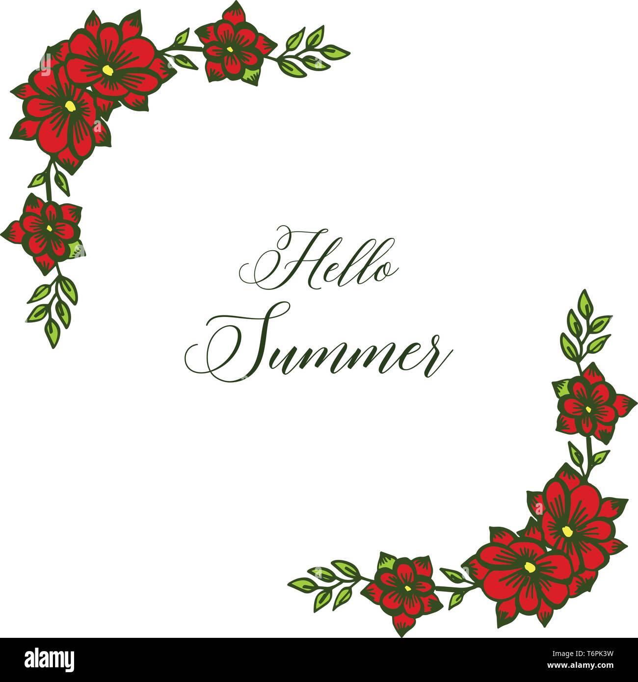 Vector illustration decor red wreath frame with invitation card hello ...
