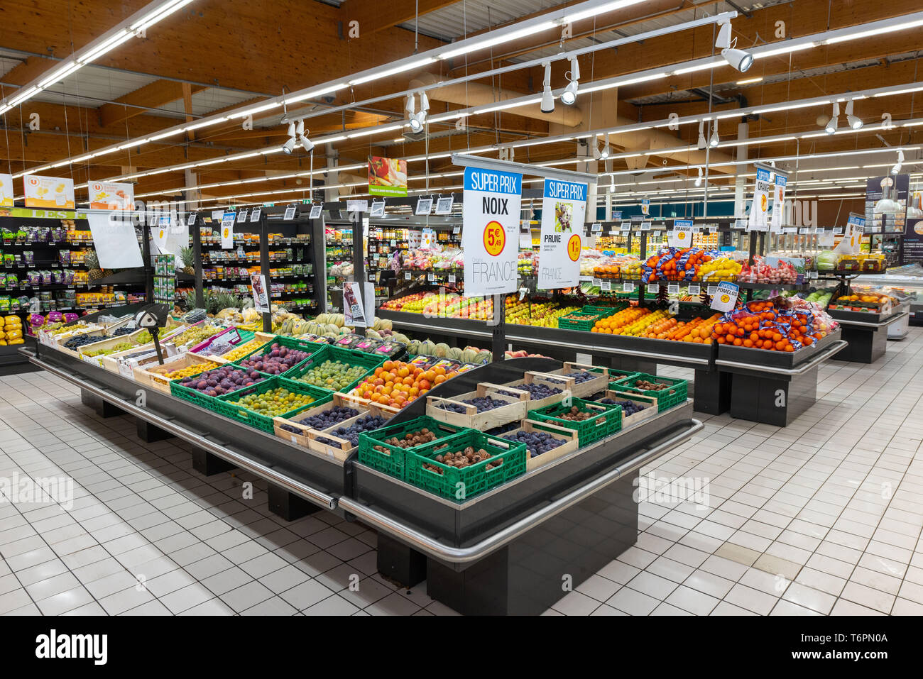 Fruit department in a 'Super U” supermarket *** Local Caption *** Stock Photo