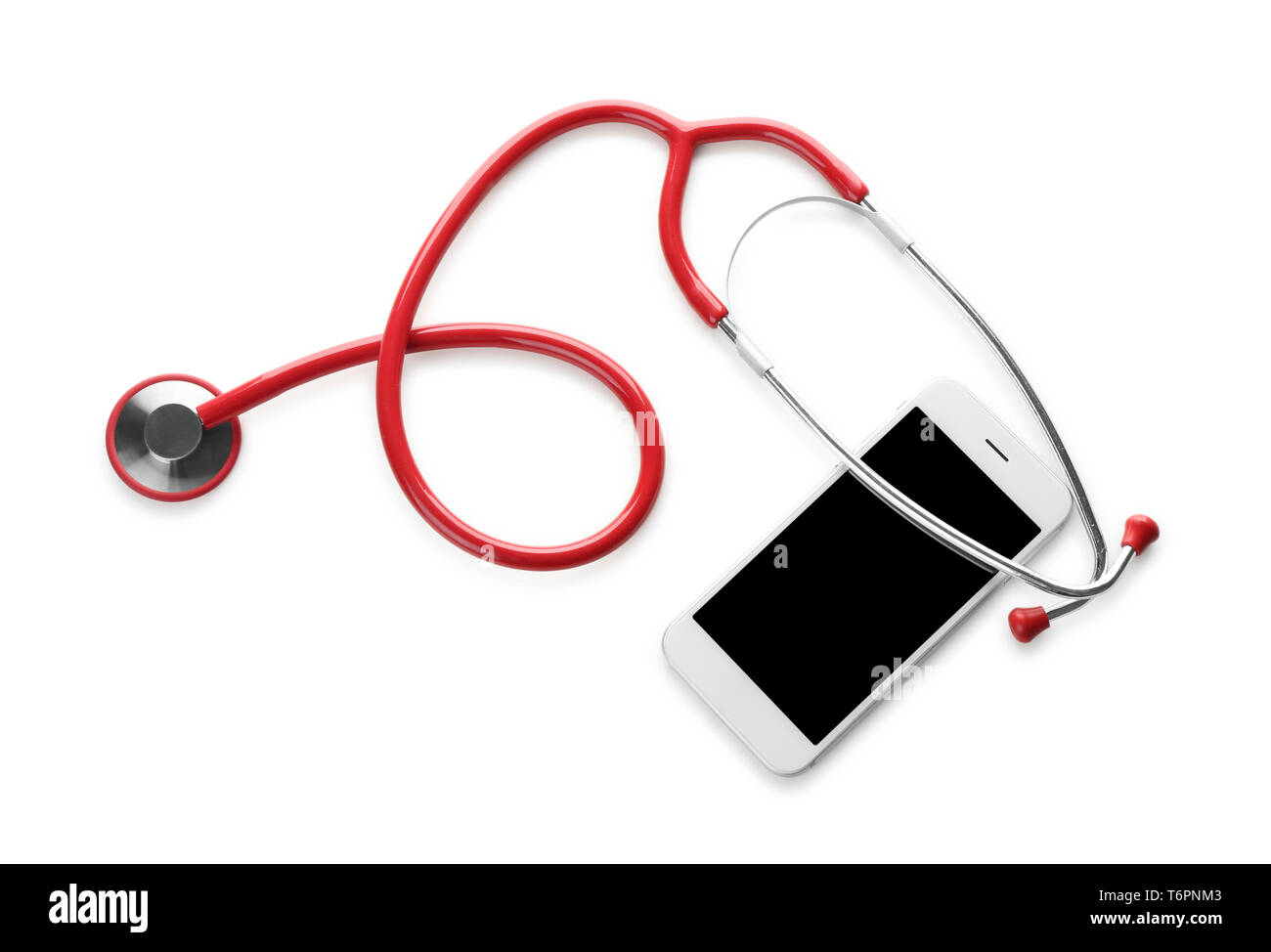 Medical stethoscope with phone on white background. Health care concept ...