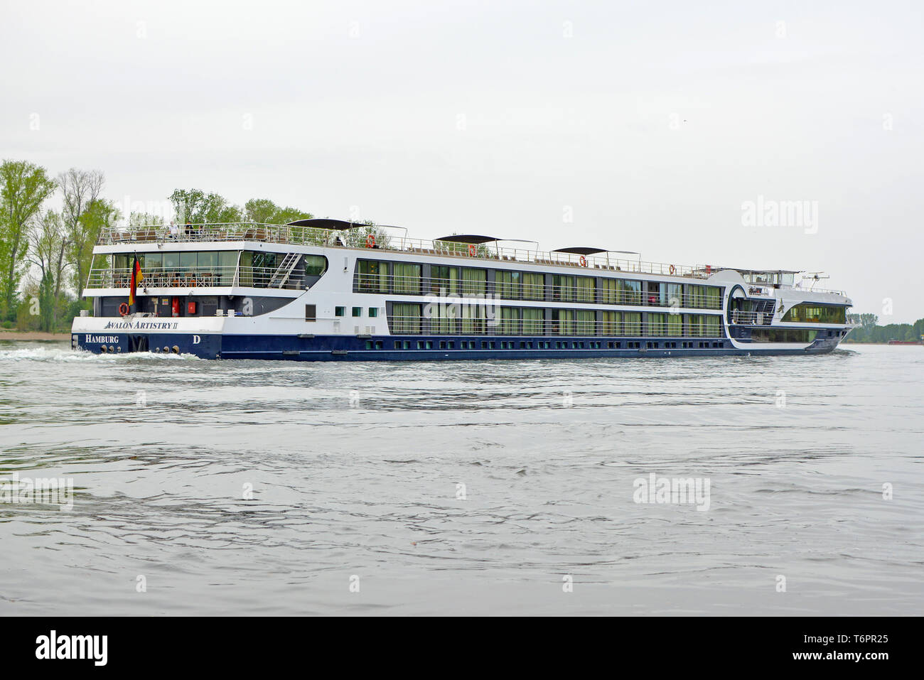 German cruise ship called Avalon Artistry II with passengers on the Rhein river Stock Photo