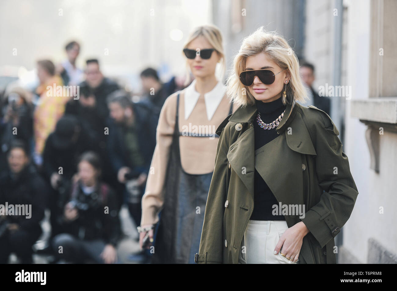 Milan, Italy - February 22, 2019: Street style – Influencer Xenia Adonts  wearing a Burberry coat before a fashion show during Milan Fashion Week -  MFW Stock Photo - Alamy