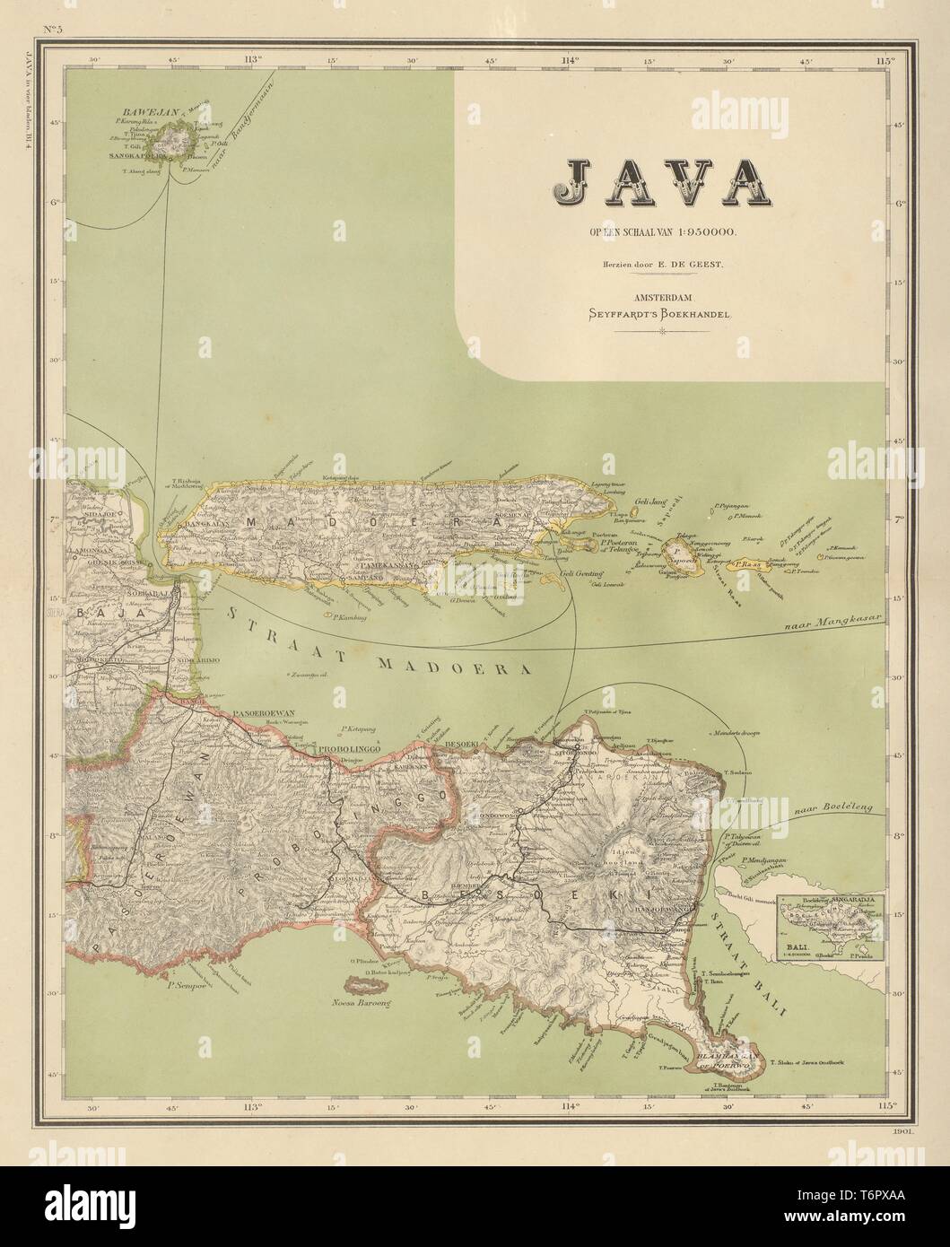DUTCH EAST INDIES Indonesia. East JAVA. Madura Surabaya DORNSEIFFEN 1902 map Stock Photo
