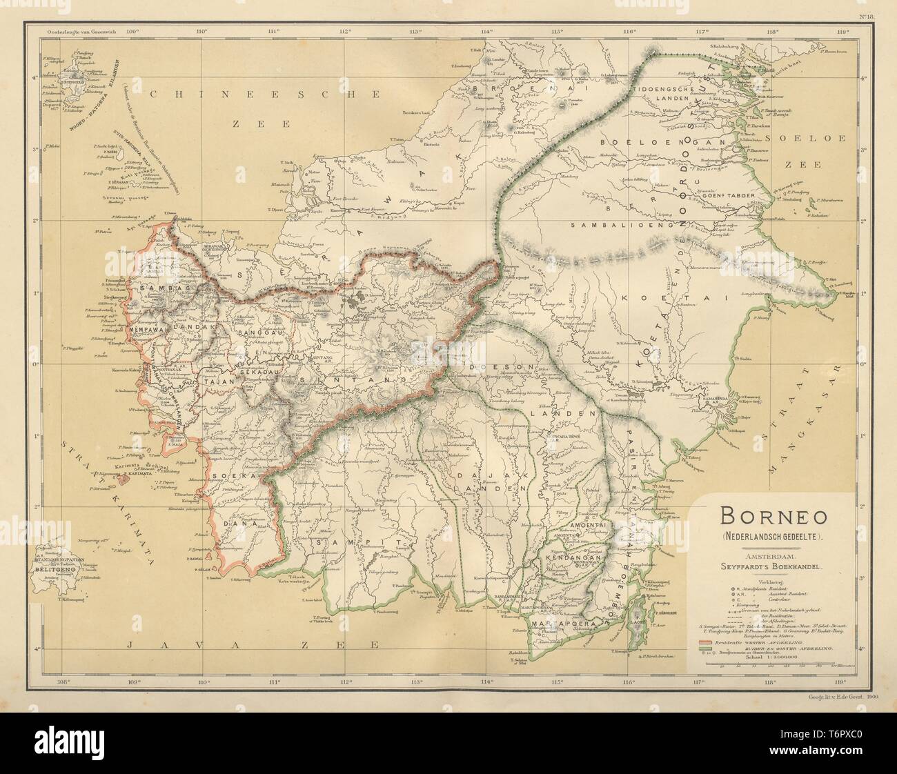 DUTCH EAST INDIES Indonesia BORNEO Kalimantan Sarawak DORNSEIFFEN 1902 old map Stock Photo