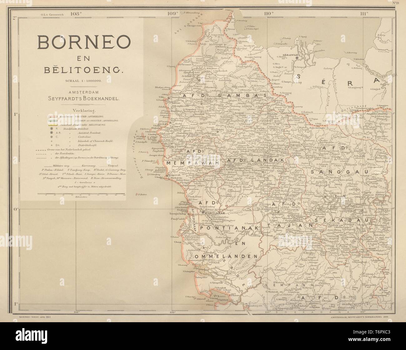 DUTCH EAST INDIES Borneo West Kalimantan Indonesia DORNSEIFFEN 1902 old map Stock Photo