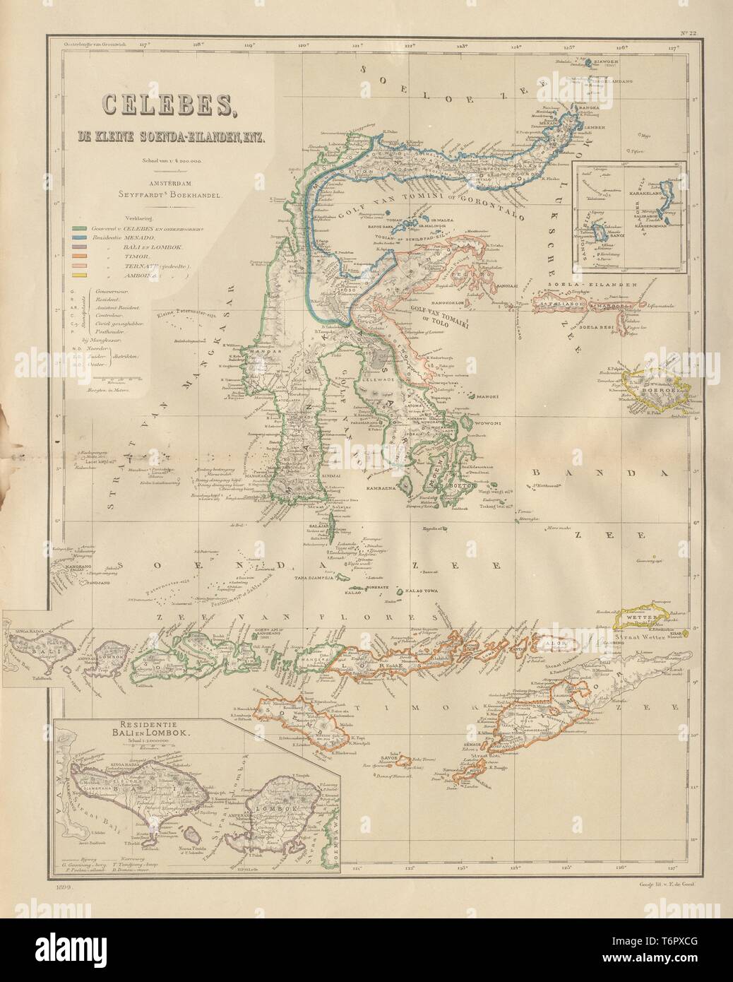 DUTCH EAST INDIES Celebes Sulawesi Lesser Sunda Isles Bali DORNSEIFFEN 1902 map Stock Photo