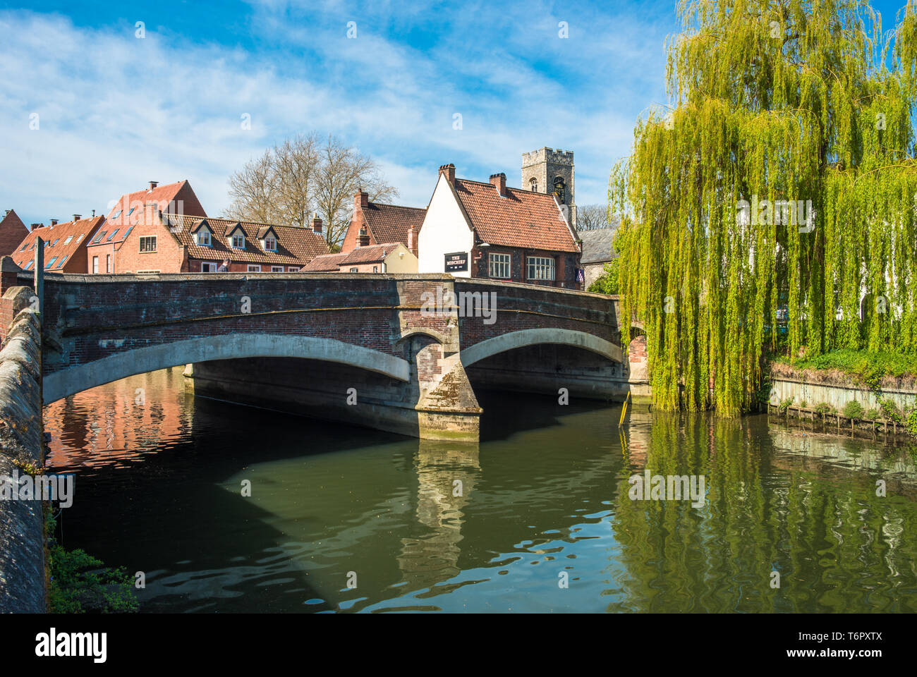 The Historic Fye Bridge, crossing The River Wensum in Norwich, Norfolk, England, UK. Stock Photo