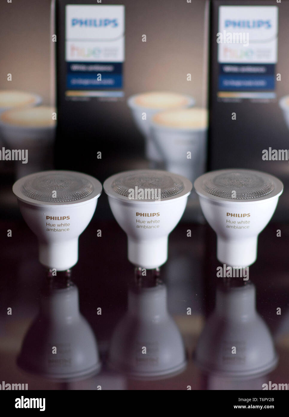 Philips Hue White Ambiance GU10 light bulbs pictured in London. May 1,  2019. The LED bulbs are modern smartphone voice activated technology Stock  Photo - Alamy