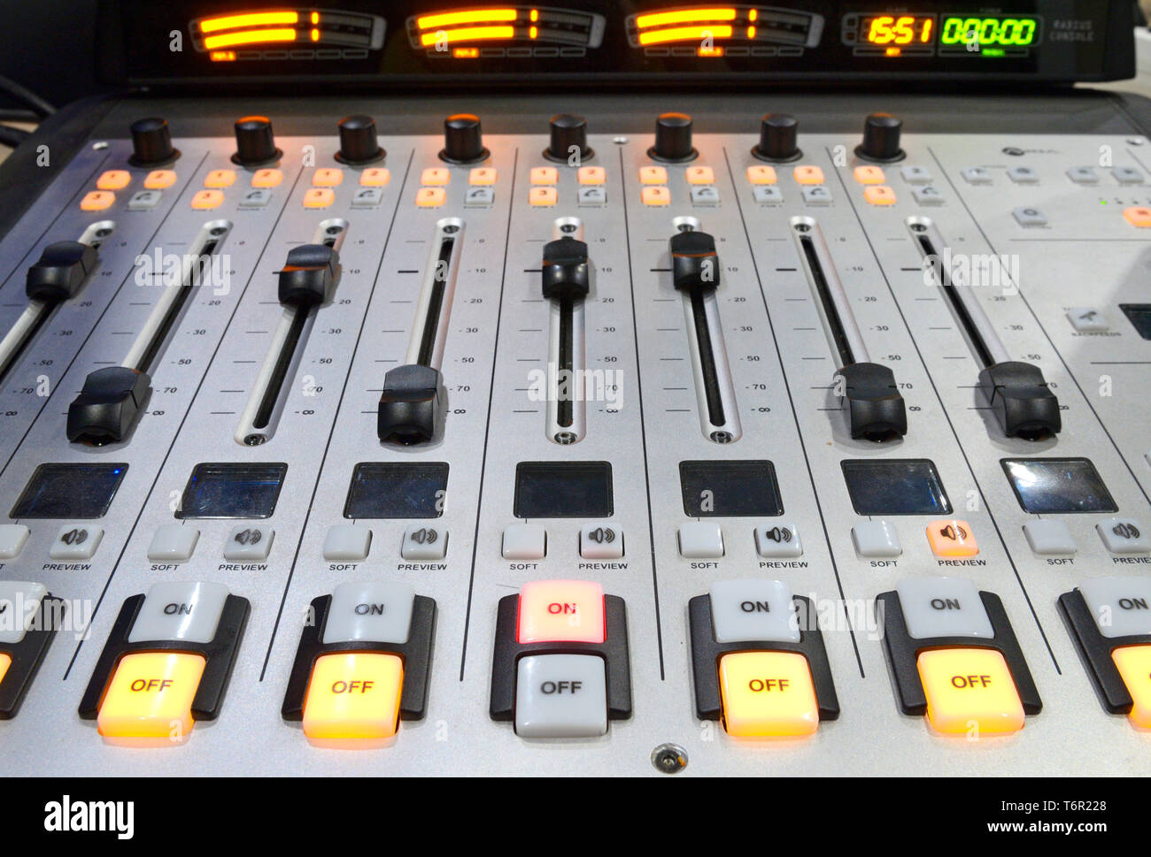 Clouse-up of a audio mixer control panel set in the radio studio Stock  Photo - Alamy