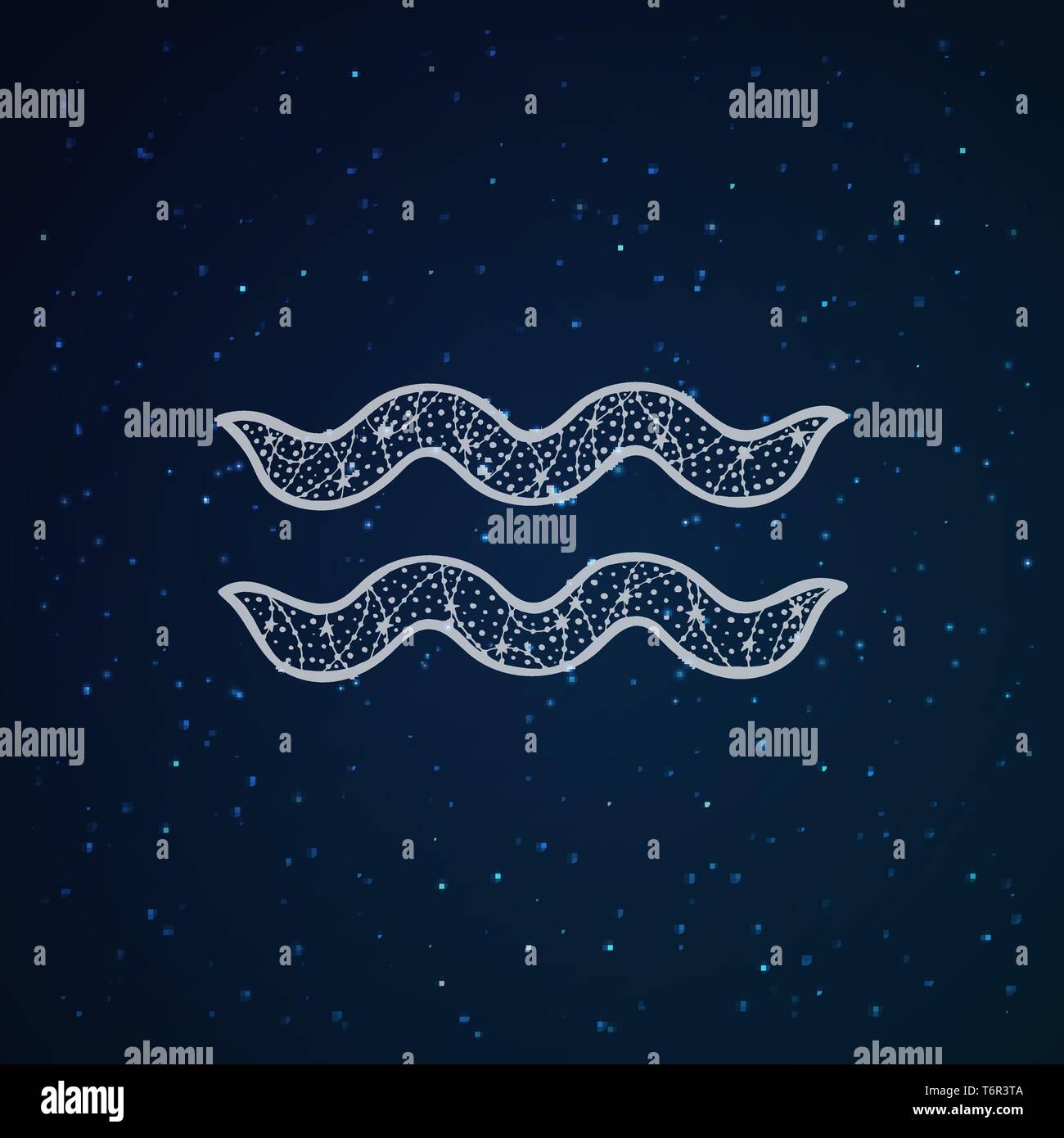 Aquarius zodiac sign. Astrological Aquarian horoscope. Zen vector illustration. Tangle pattern. Outer space background. Stock Vector