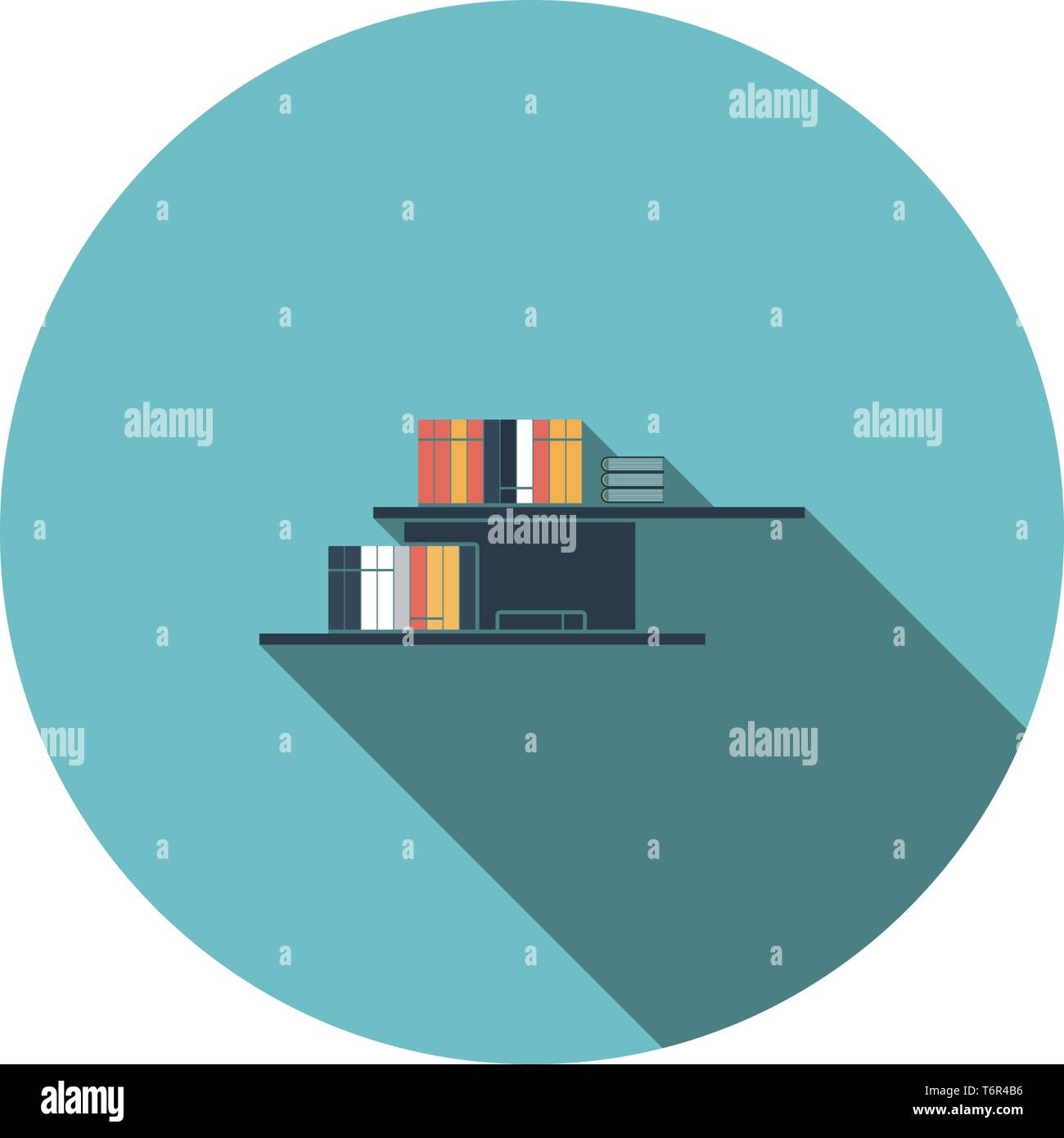 Wall Bookshelf Icon. Flat Circle Stencil Design With Long Shadow. Vector Illustration. Stock Vector