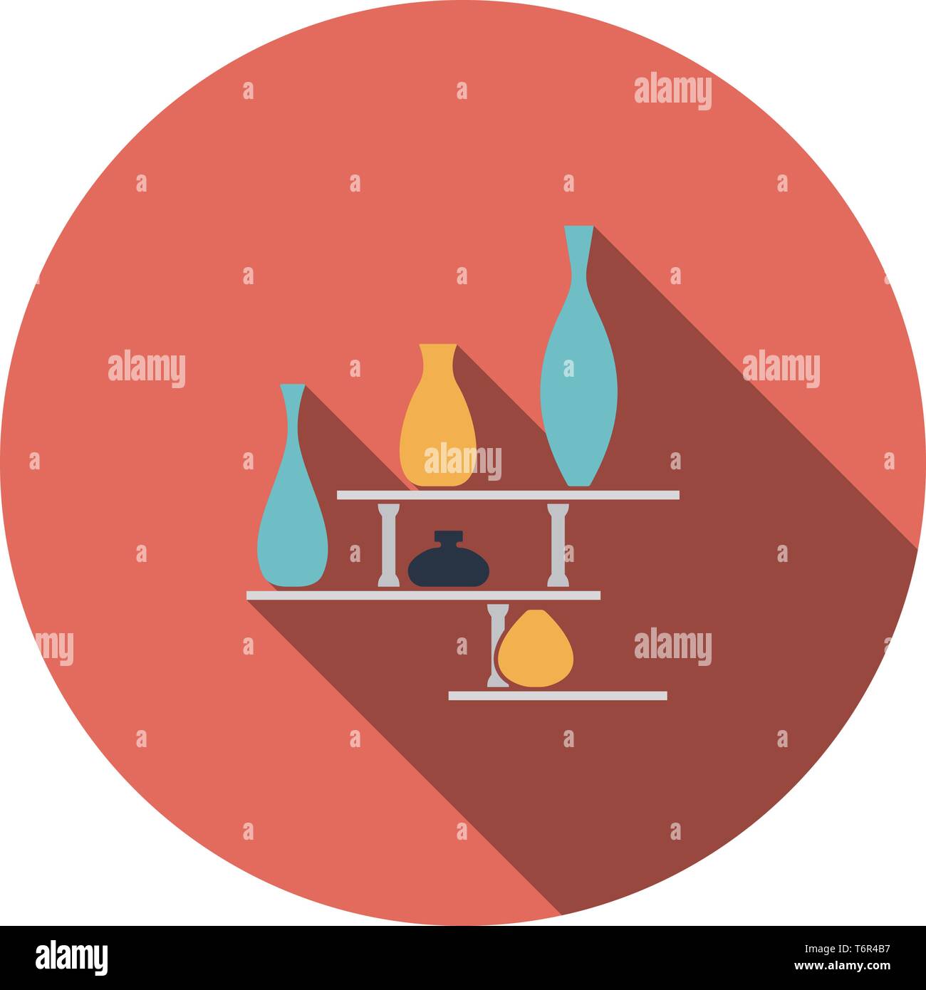 Wall Bookshelf Icon. Flat Circle Stencil Design With Long Shadow. Vector Illustration. Stock Vector