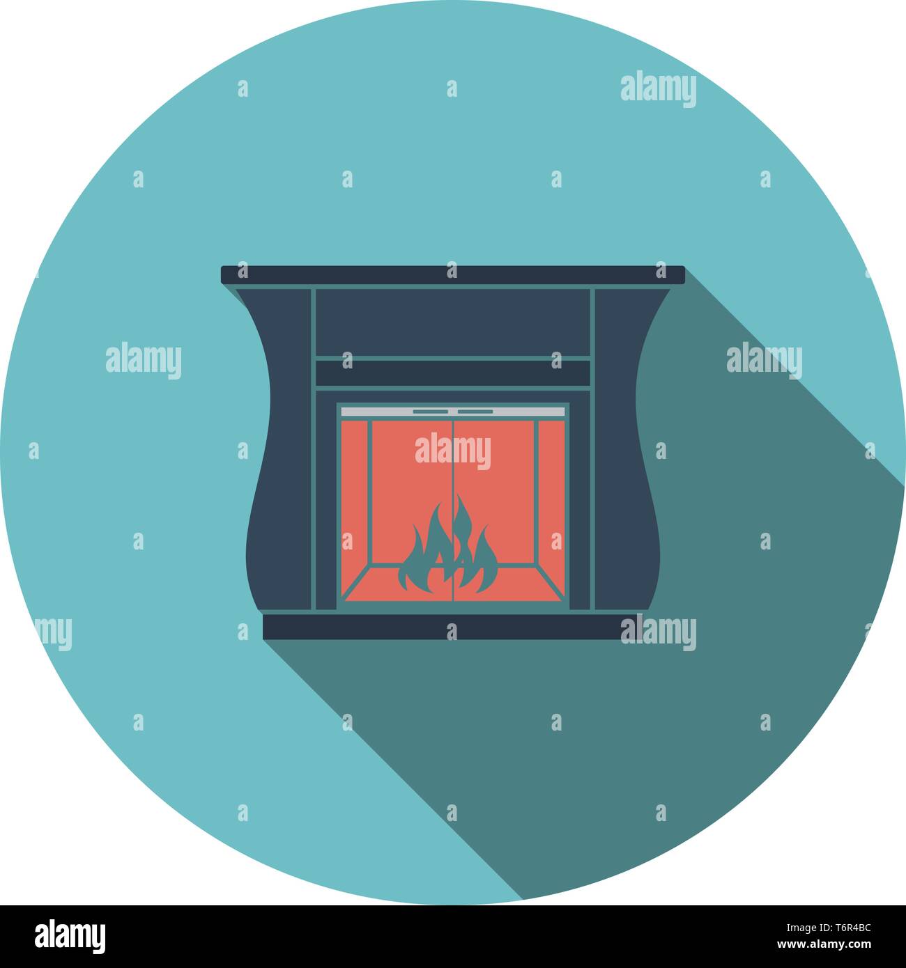 Fireplace With Doors Icon. Flat Circle Stencil Design With Long Shadow. Vector Illustration. Stock Vector