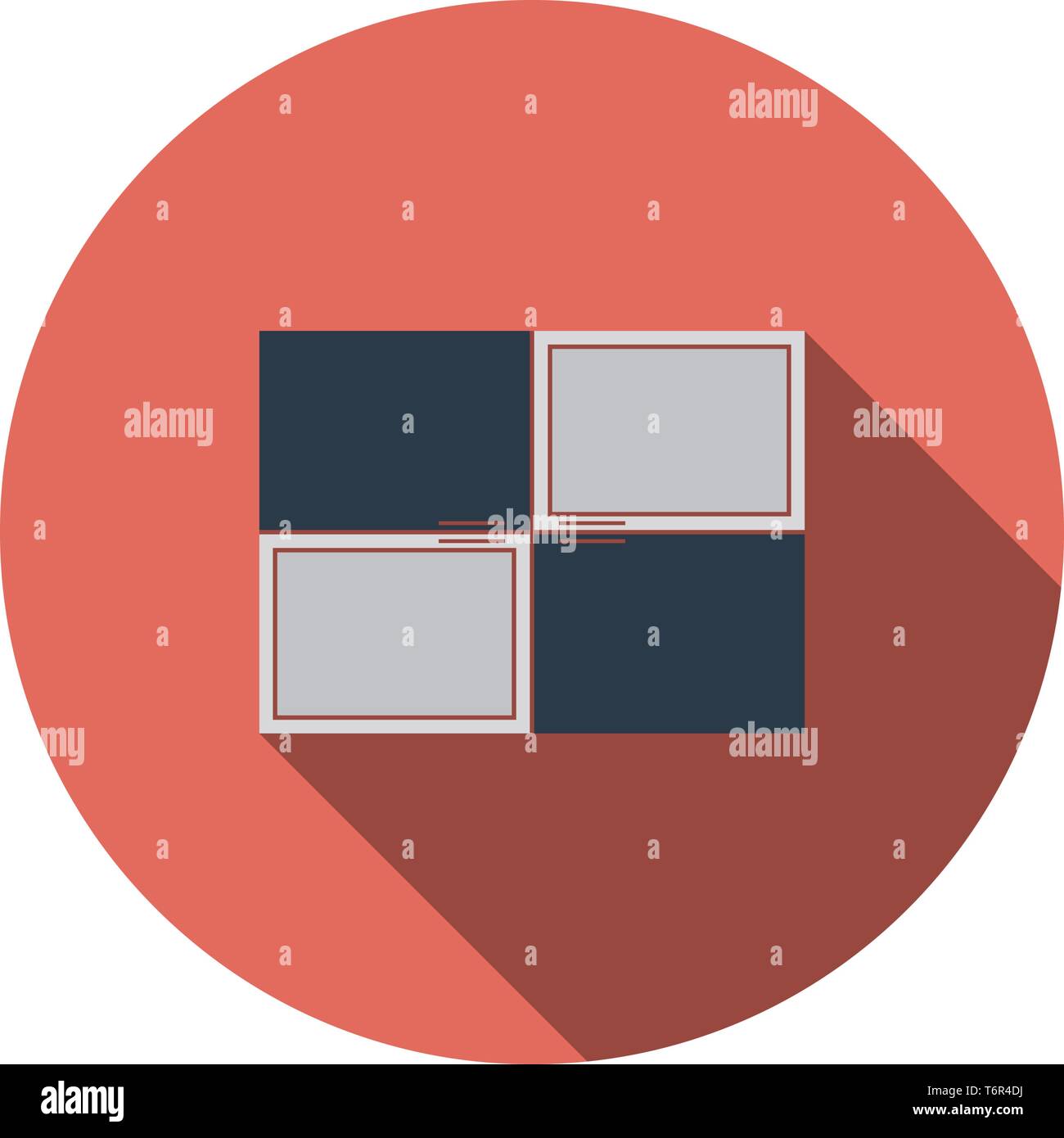 Wall Cabinet Icon. Flat Circle Stencil Design With Long Shadow. Vector Illustration. Stock Vector