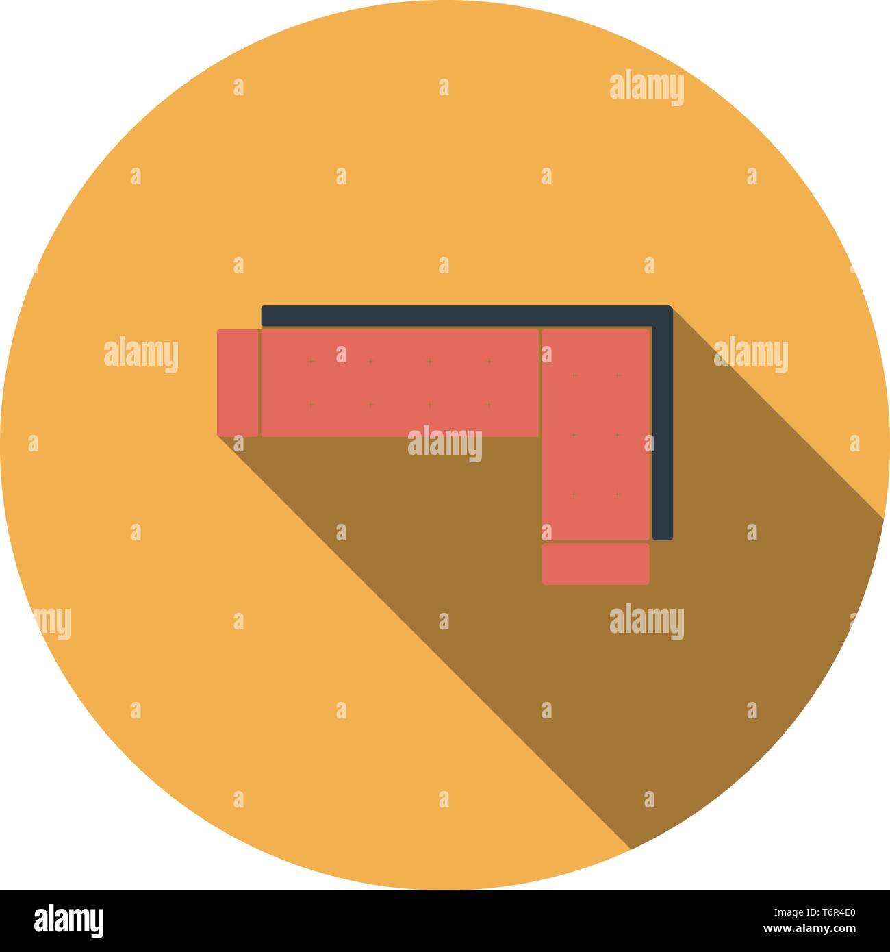 Corner Sofa Icon. Flat Circle Stencil Design With Long Shadow. Vector Illustration. Stock Vector