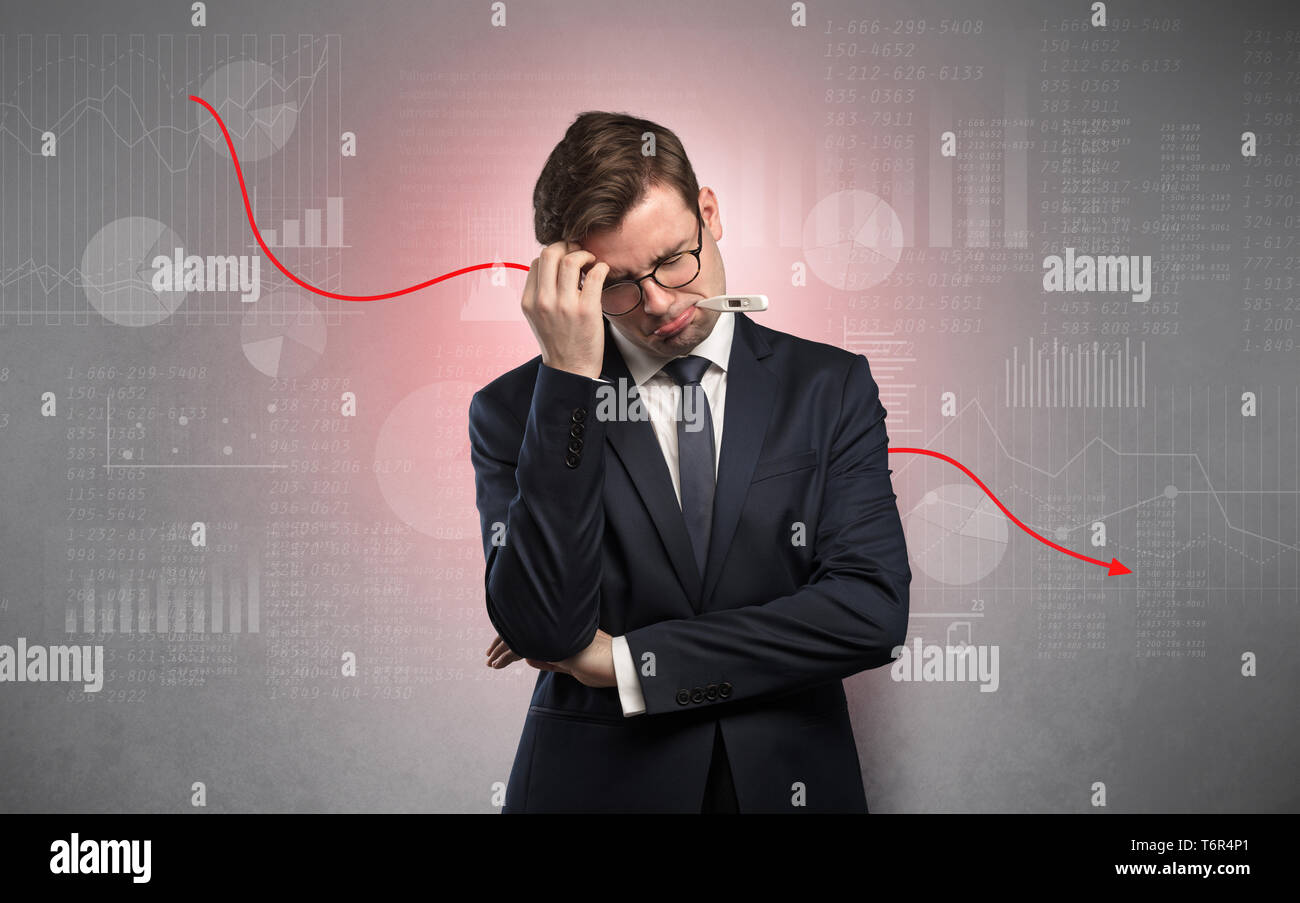 Young sick businessman with decreasing performance concept Stock Photo ...