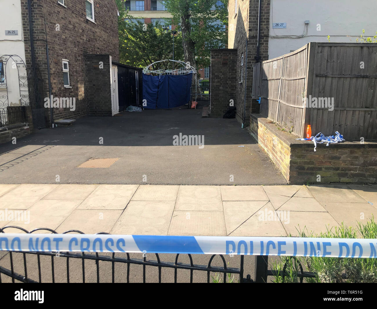 The scene at Somerford Grove in Hackney, east London, where a boy believed to be 15 years old has been stabbed to death. Police were called to the scene on Wednesday evening to reports of a stabbing. Stock Photo
