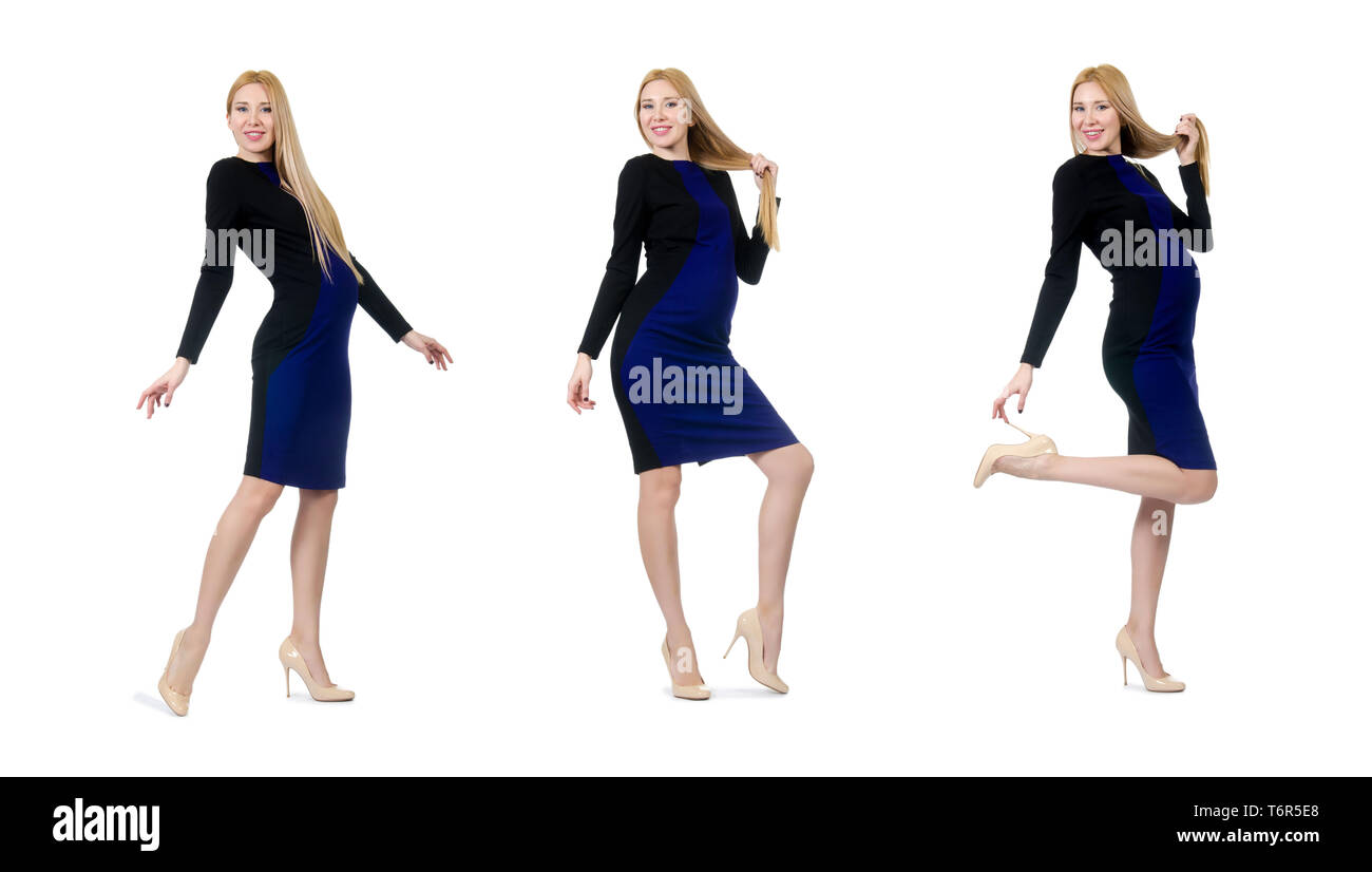 Pretty pregnant woman in black dress isolated on white Stock Photo - Alamy