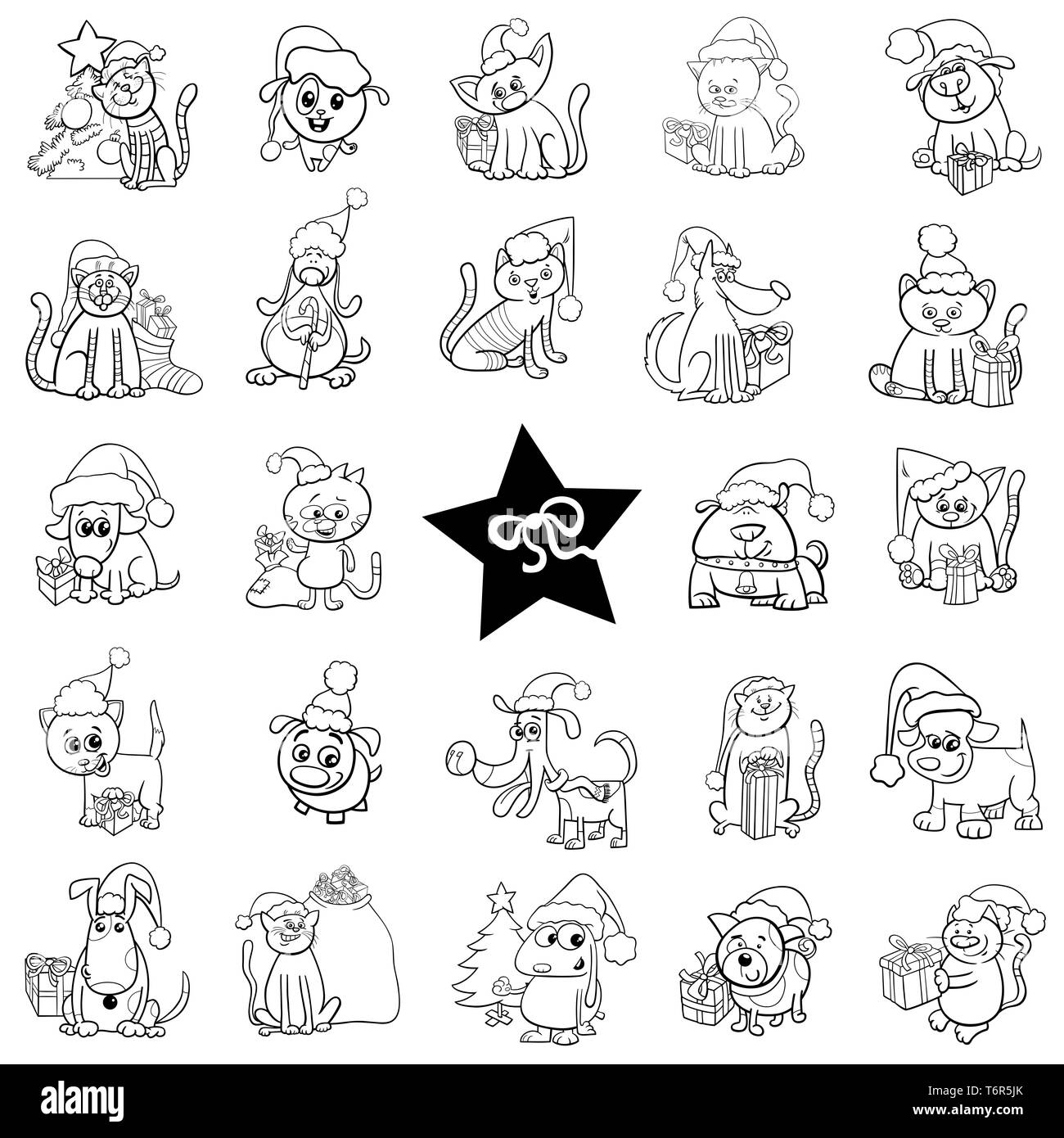 black and white Christmas cartoons set Stock Photo Alamy