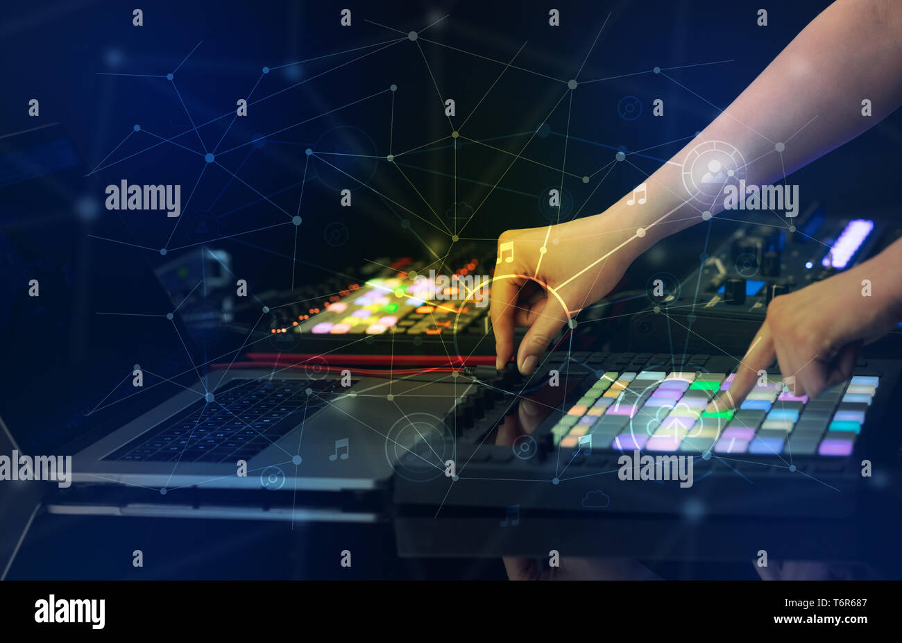 Hand remixing music on midi controller with play music and multimedia concept Stock Photo Alamy