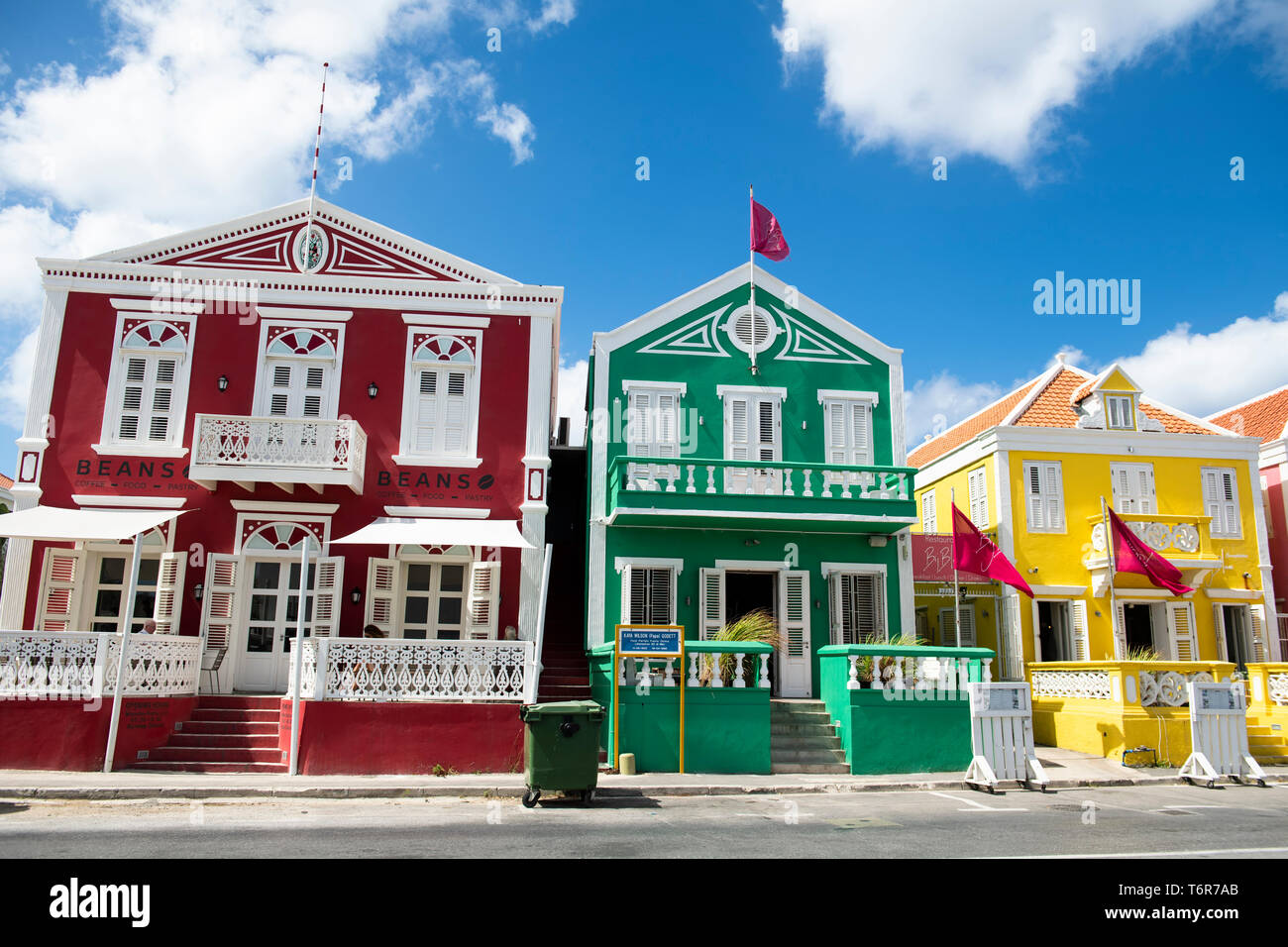 Coulorful colonial houses, Pietermaai District, Willemstad, Curaçao Stock Photo