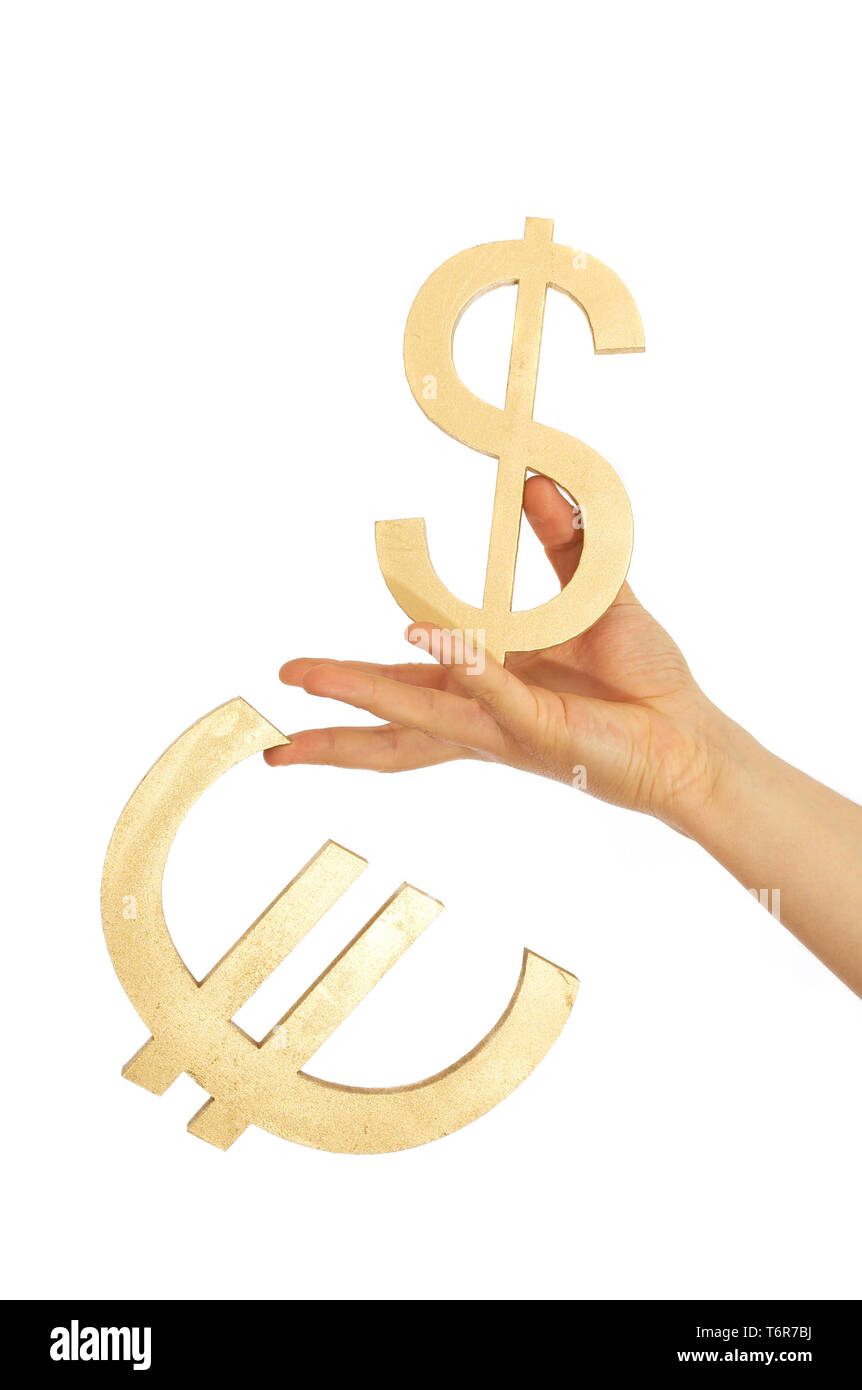 dollar and euro signs on white Stock Photo