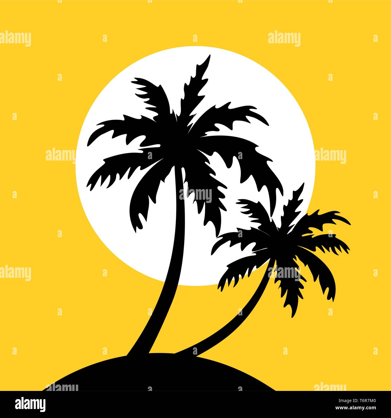 little island with palm trees and sun on yellow background vector illustration EPS10 Stock Vector