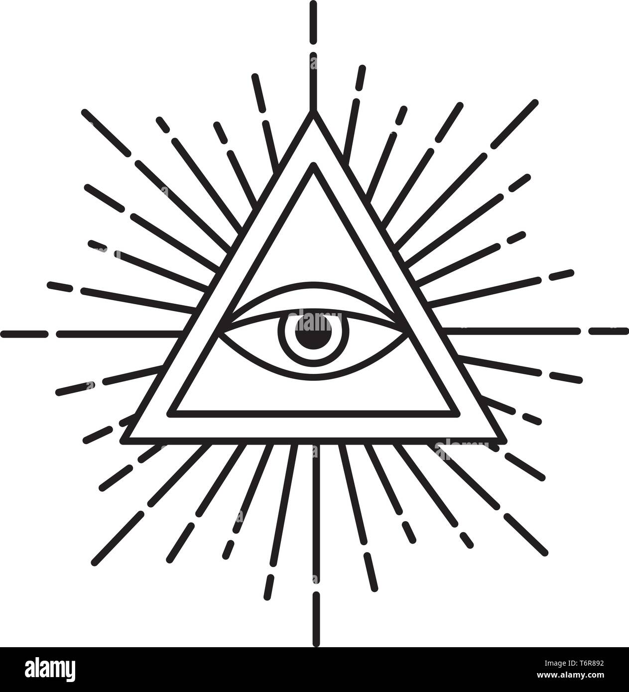 Eye of Providence or All seeing eye inside triangle pyramid. Religion, spirituality and occultism symbol Isolated vector illustration Stock Vector