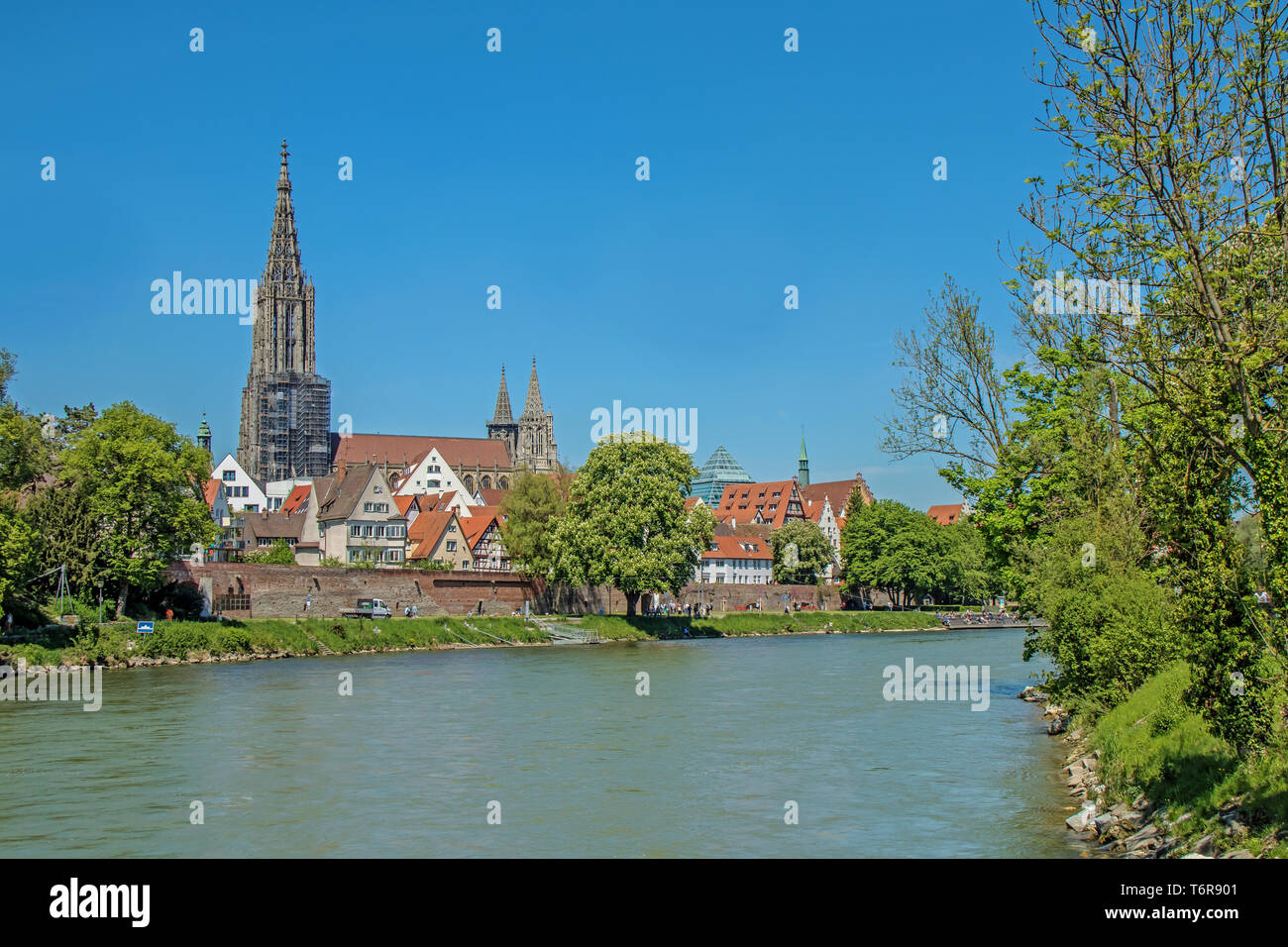 View over the Danube to Ulm and Minster Stock Photo