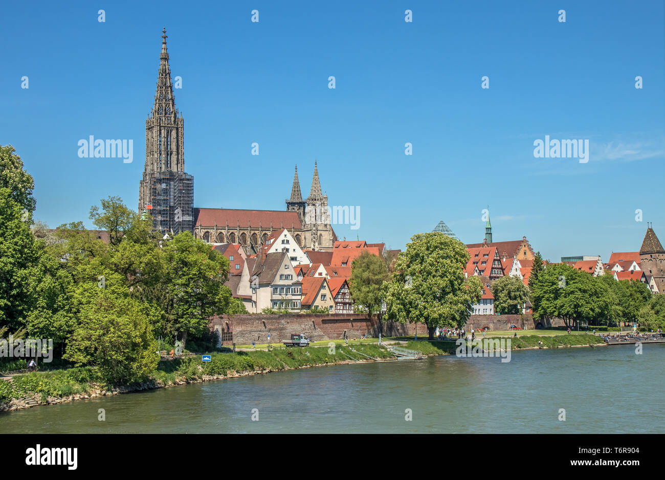 View over the Danube to Ulm and Minster Stock Photo