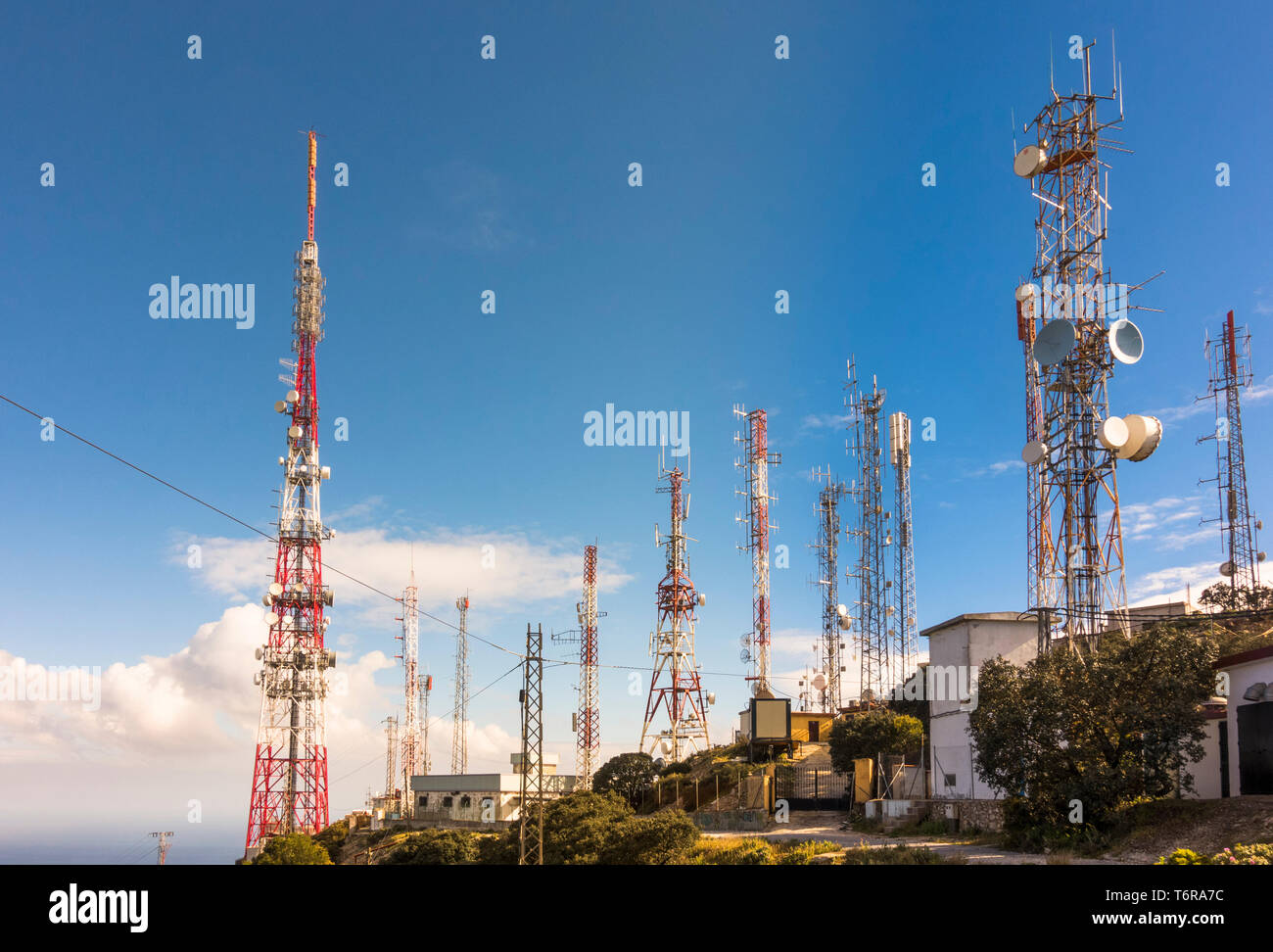 Communications masts, aerials, antennae above Mijas, Costa del Sol, Malaga Province, Spain. Stock Photo