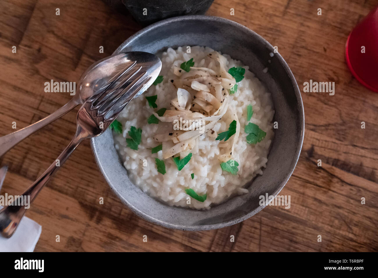 Creamy rice with old cheese, celeriac and truffle Stock Photo