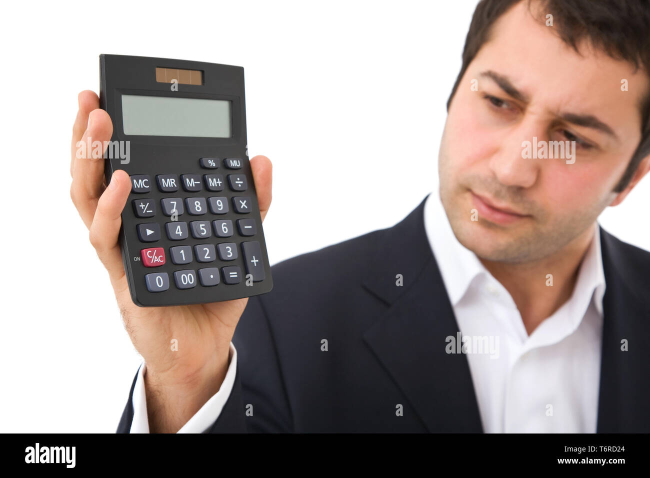 Businessman Holding A Modern Calculator On White Background Stock Photo Businessman Holding A Modern Calculator On White Background Stock Photo