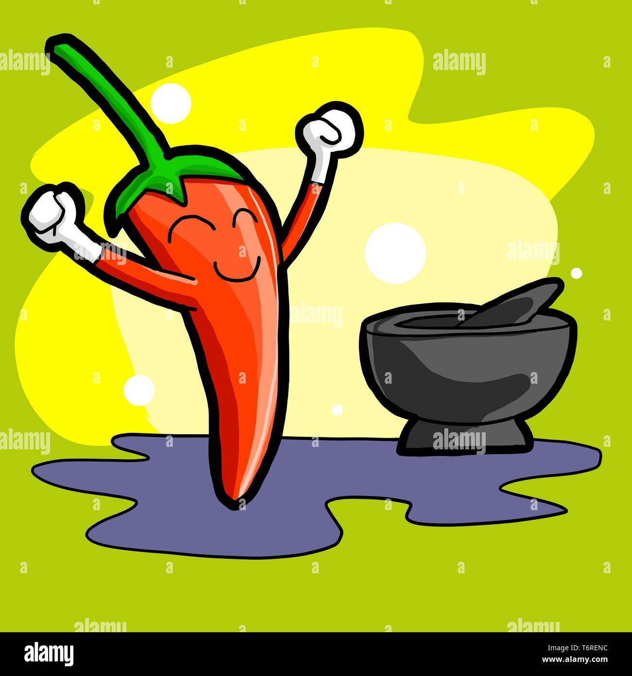 Chili happy acting with mortar - Drawing vector Stock Vector