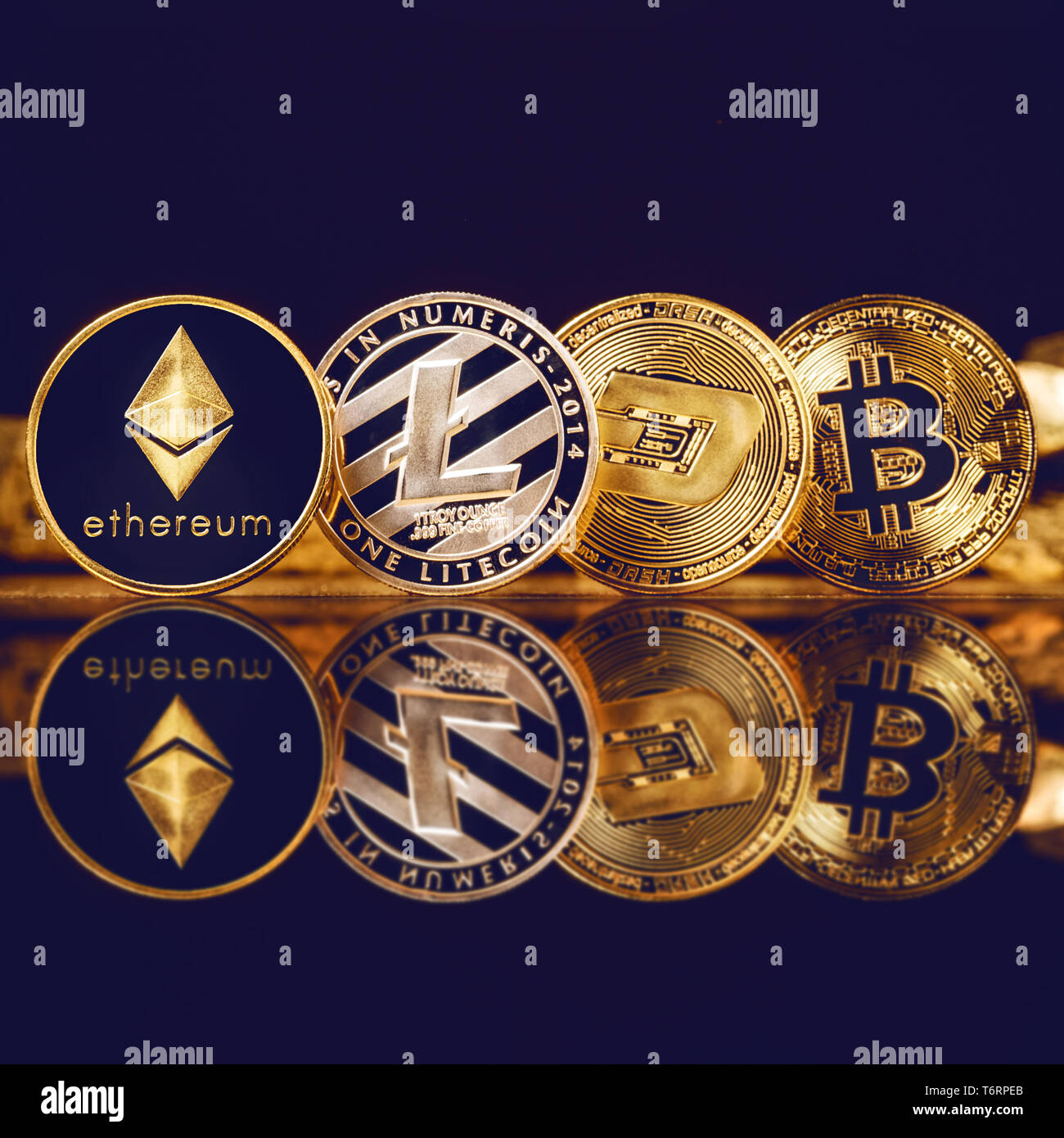 coins of crypto-currency on the background of gold nuggets. bitcoin,  ethereum, dash and lightcoin Stock Photo - Alamy