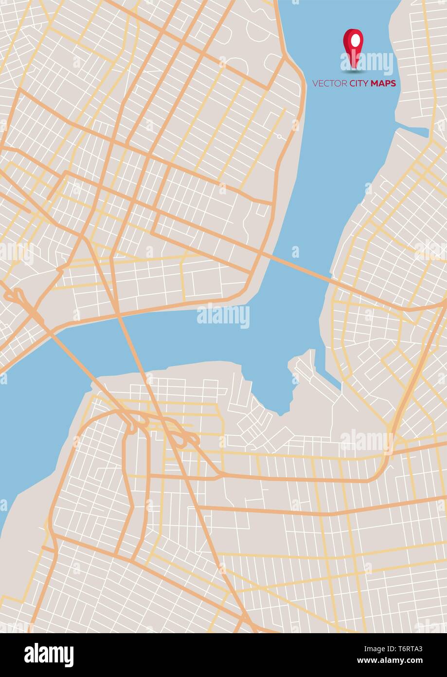 Vector abstract city map with streets and river Stock Vector