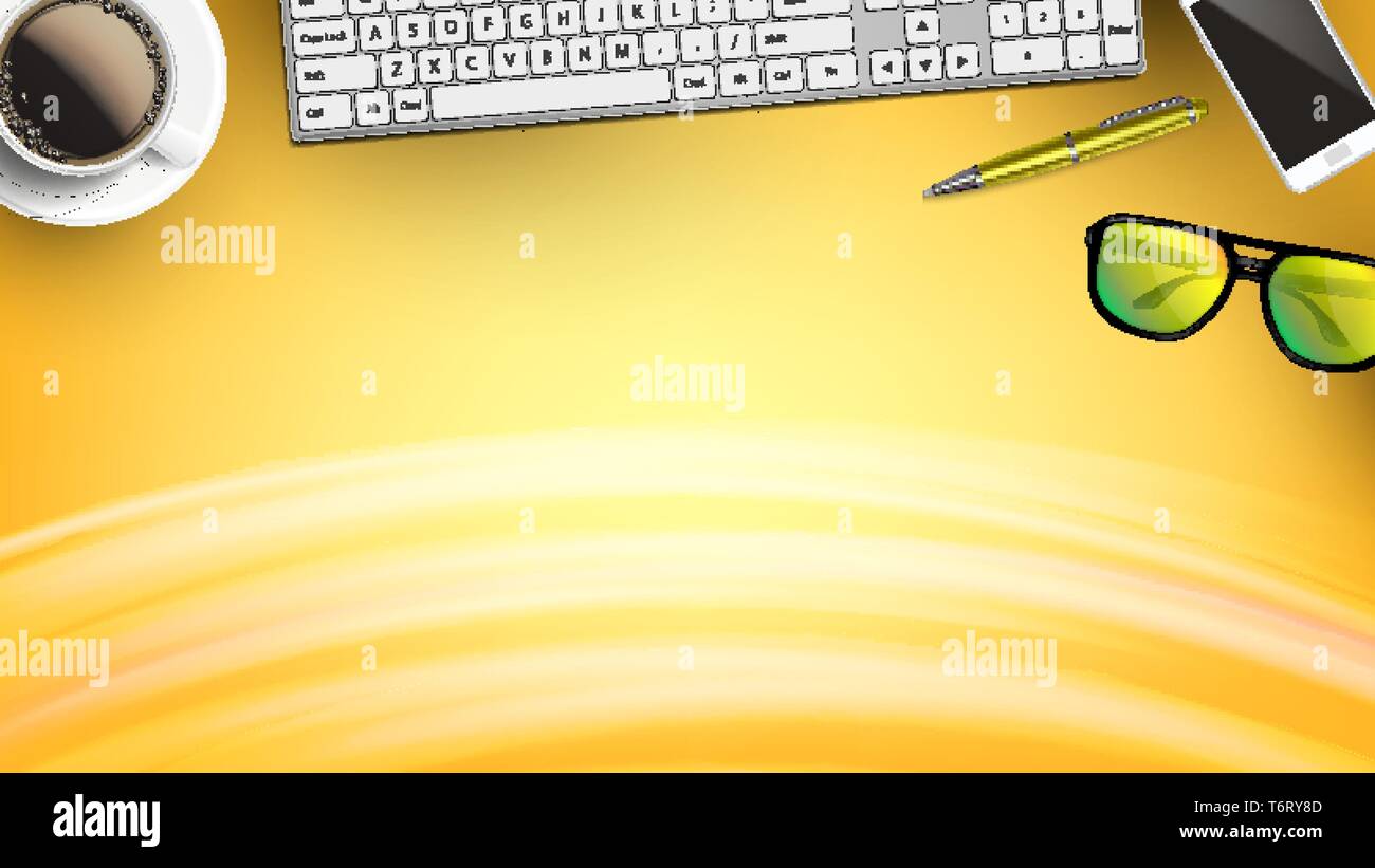 Daily Office Supplies On Workspace Flat Lay Vector Stock Vector Image