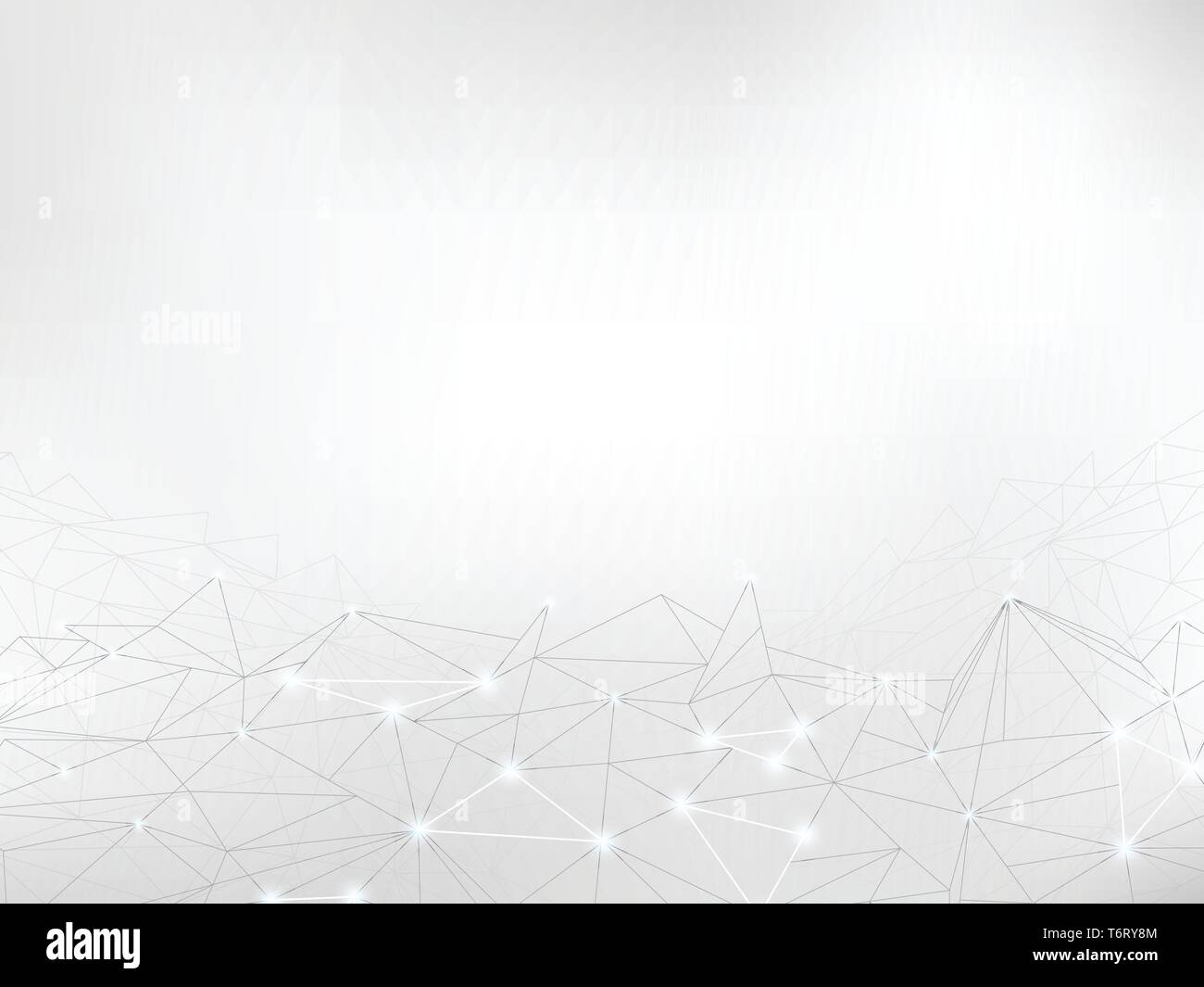 Abstract background with polygonal mesh, luminous points of light. Simple gray geometric design. Empty space for text. Stock Vector