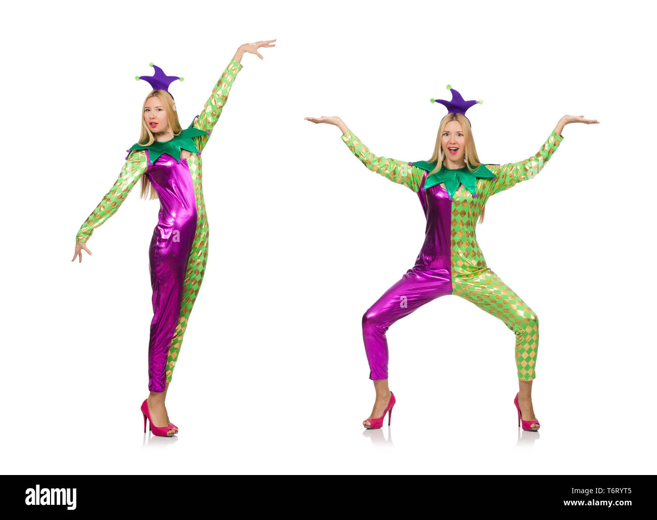 Woman wearing clown costume isolated on white Stock Photo - Alamy