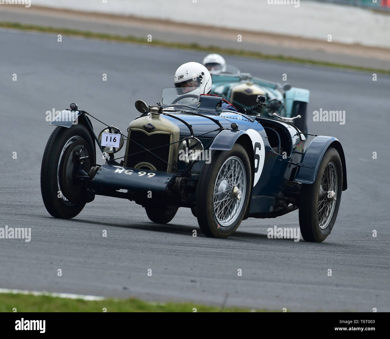 Andrew Baker, Riley Brooklands, Fox and Nicholl Trophy Race, VSCC, Formula Vintage, Silverstone, Northamptonshire, England, April 2019, circuit racing Stock Photo