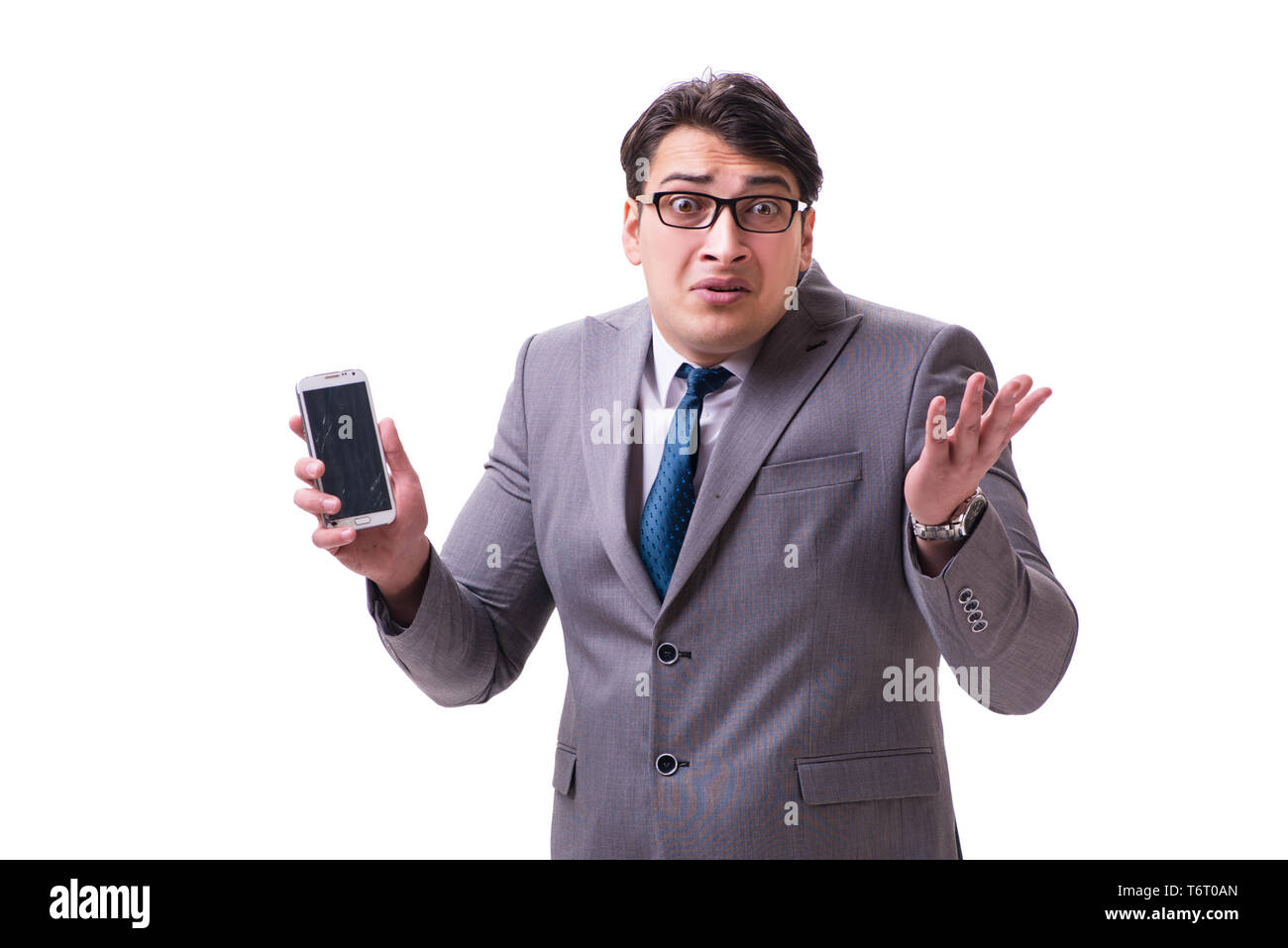 Businessman with mobile phone isolated on white Stock Photo