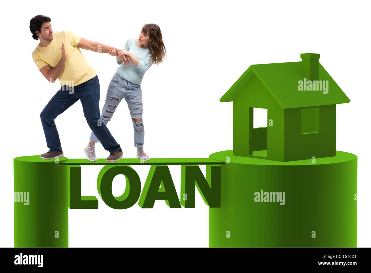 Concept of family taking mortgage loan for house Stock Photo