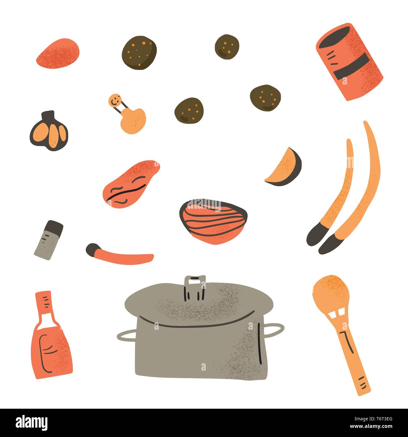 Soup recipe. Ingredients for soup in doodle style isolated on white ...