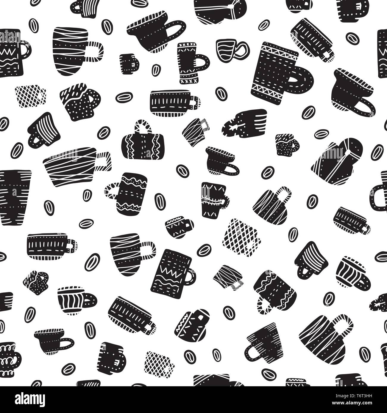 Seamless pattern of black coffee cups with decoration. Endless ...