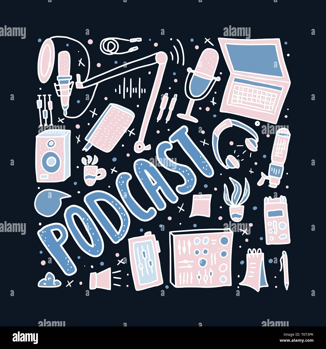 Podcast poster with handwritten lettering and decoration. Text and ...