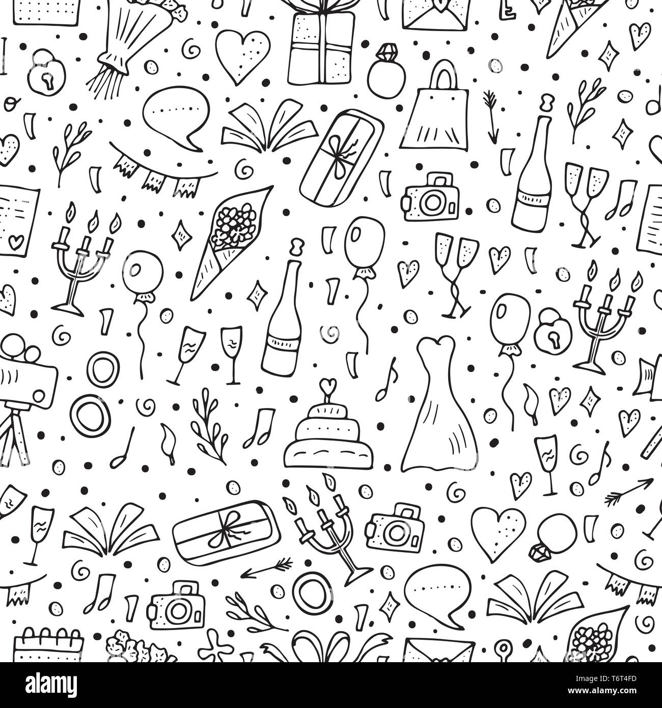 Seamless pattern of wedding elements in doodle style. Endless ...