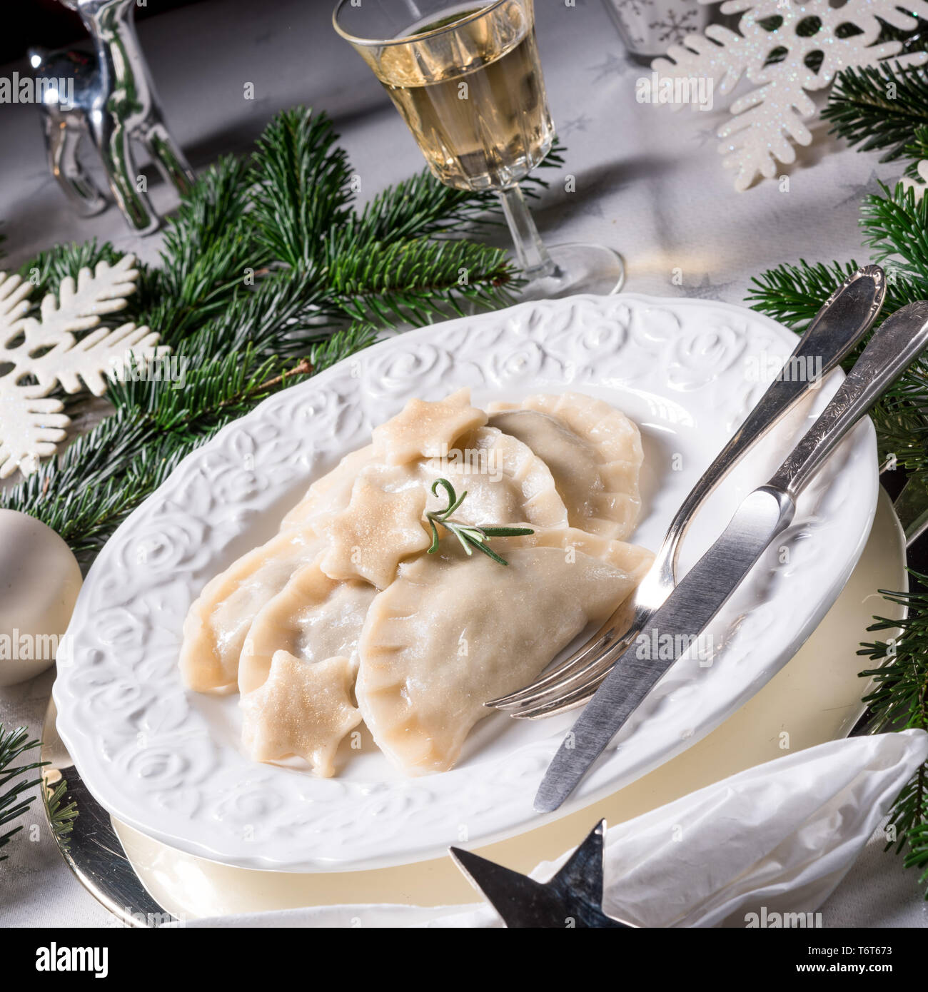 Polish style dumplings filled with sauerkraut and mushrooms Stock Photo