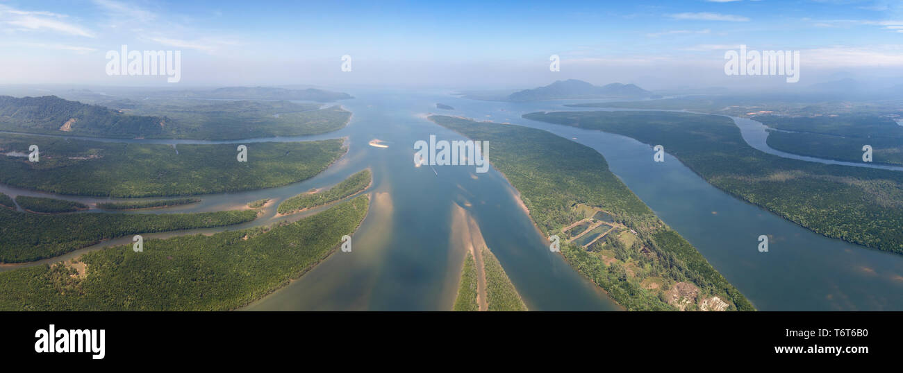 Aerial of estuaries and strait in Thailand Stock Photo